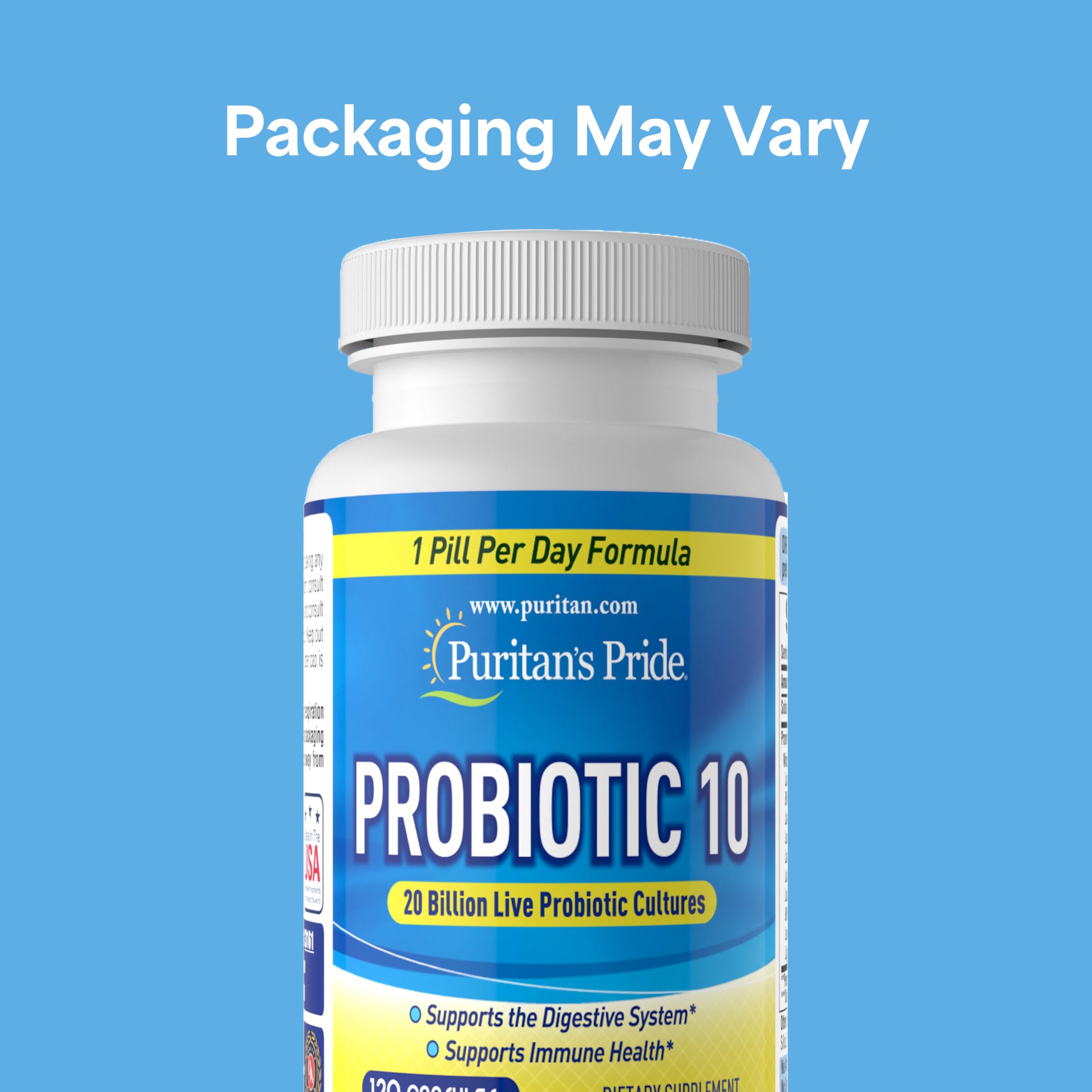 Puritan's Pride Probiotic 10 Acidophilus Capsules side view