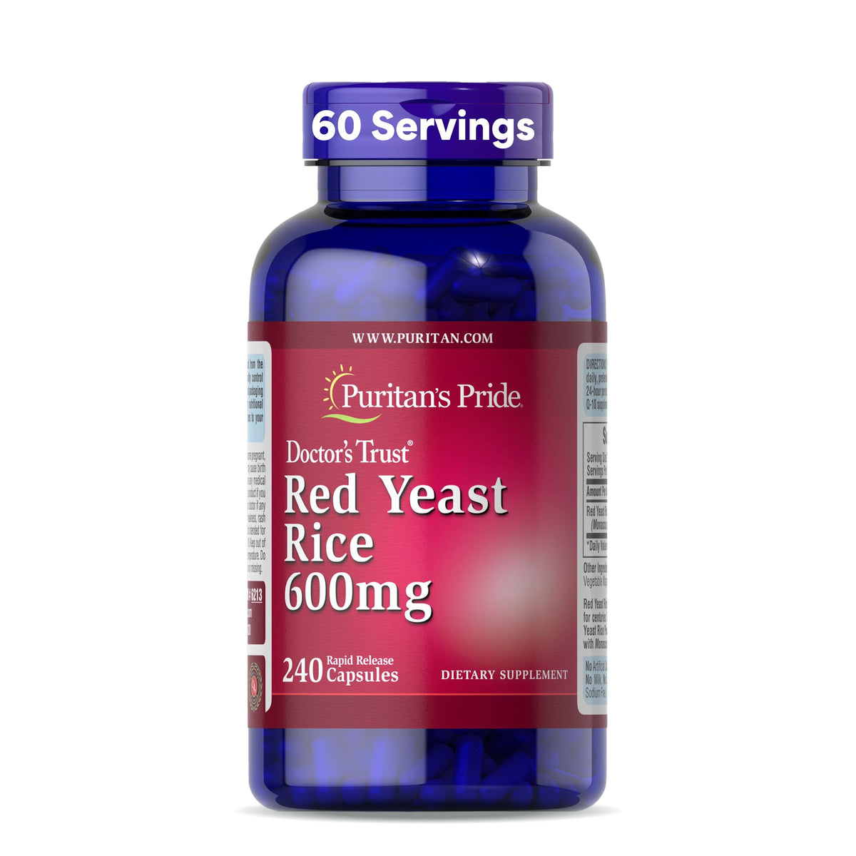 Puritan's Pride Red Yeast Rice 240 capsules front view