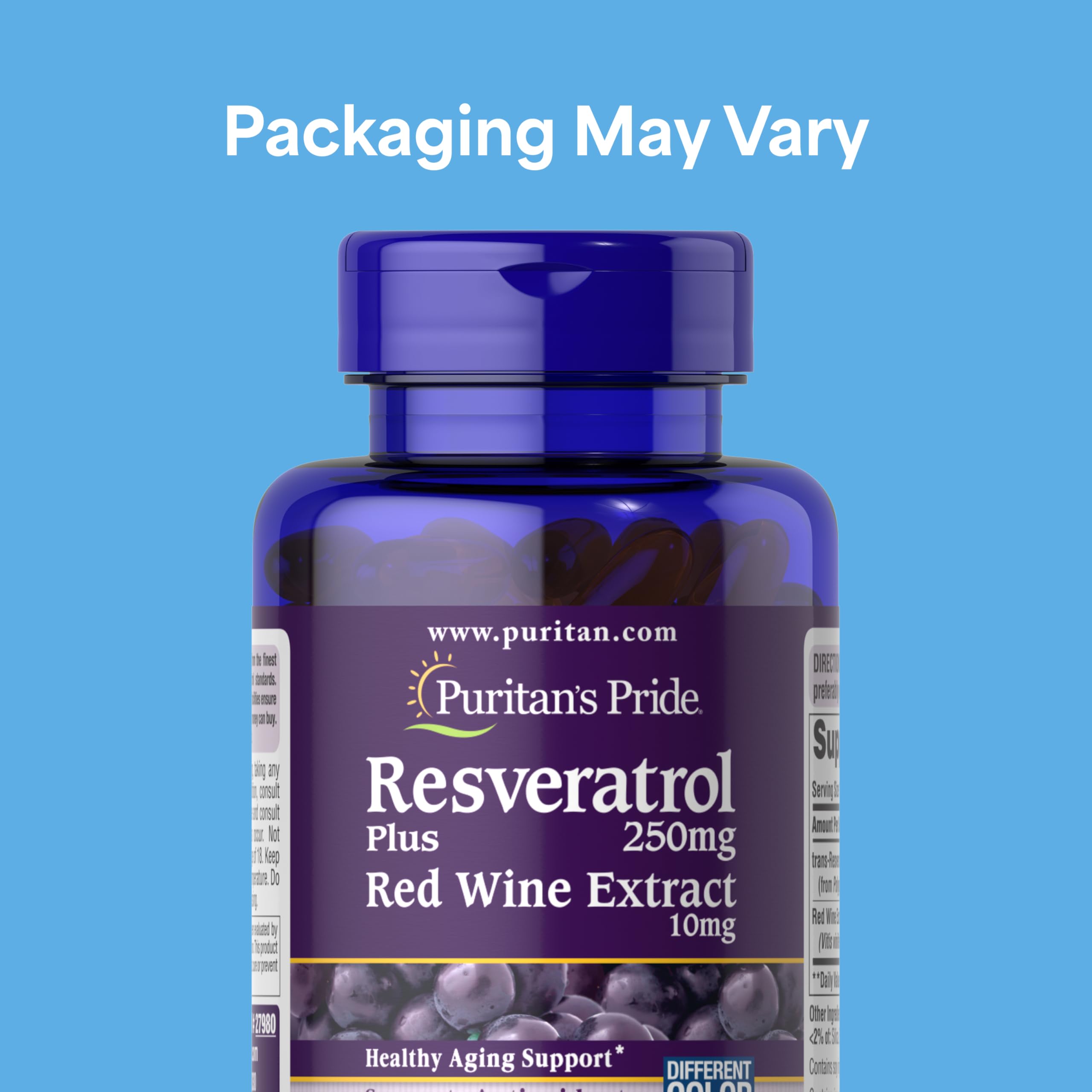 Puritan's Pride Resveratrol 250mg softgels side view