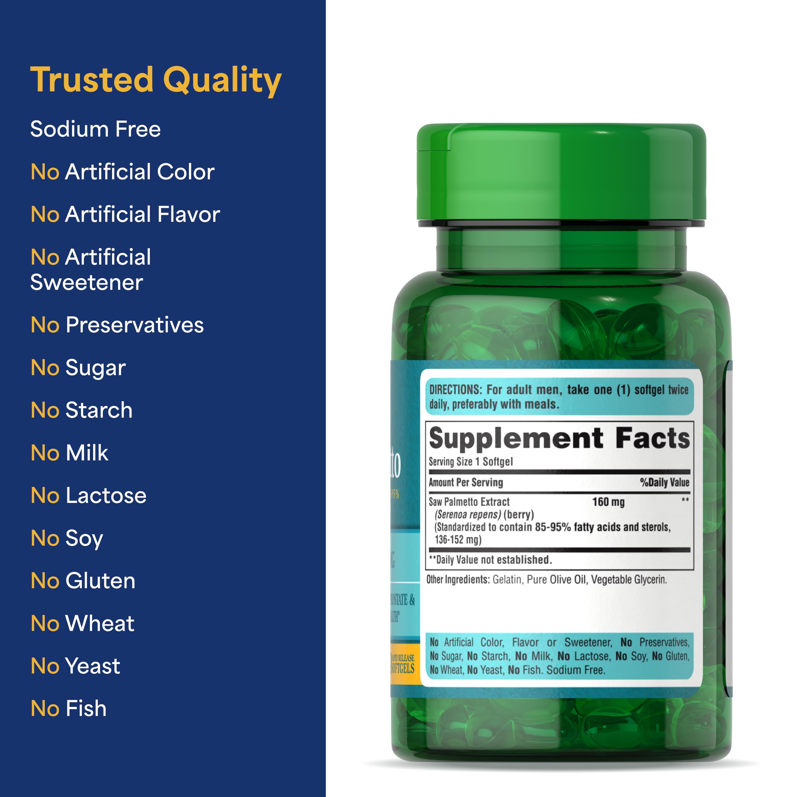 Puritan's Pride Saw Palmetto Extract softgels on a table