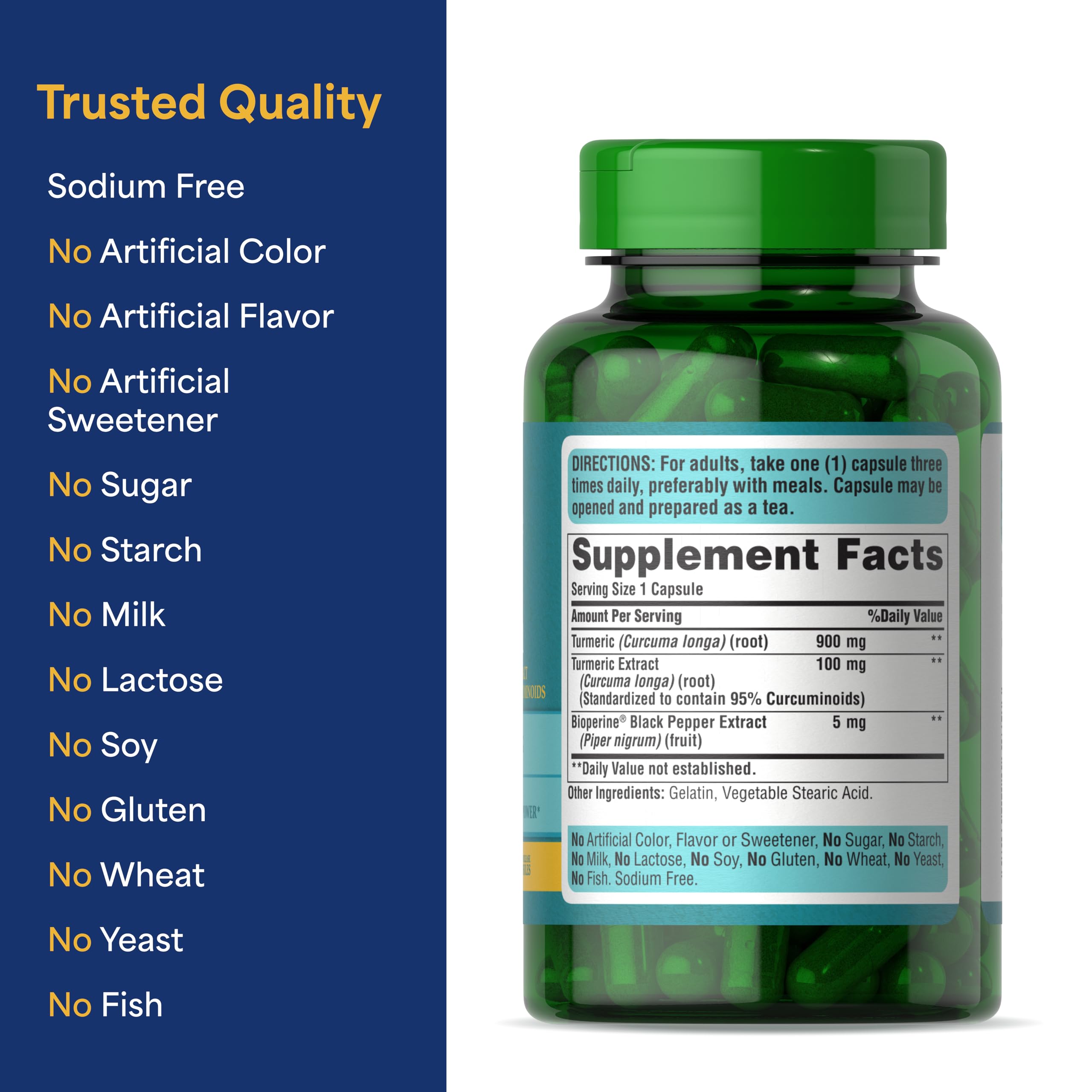 Puritan's Pride Turmeric Curcumin 1000 mg bottle with measuring spoon