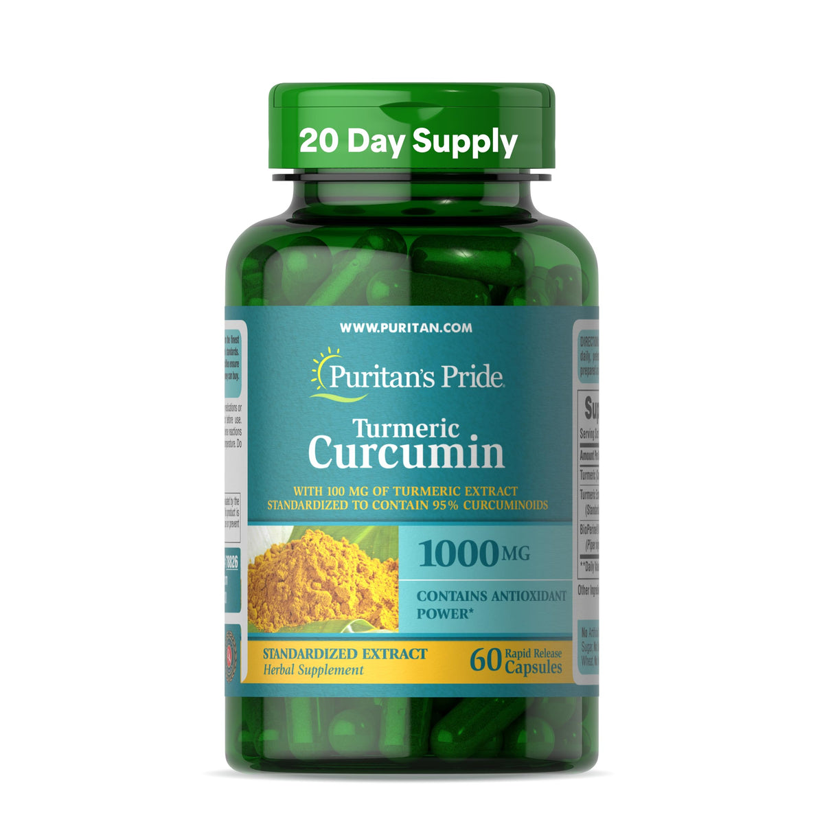 Puritan's Pride Turmeric Curcumin 1000 mg capsules front view