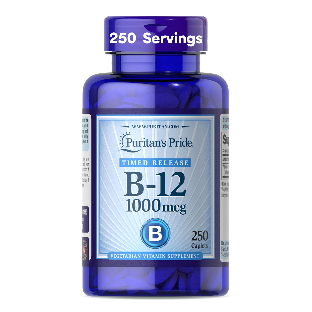 Puritan's Pride Vitamin B-12 1000mg 250 Tablets front view