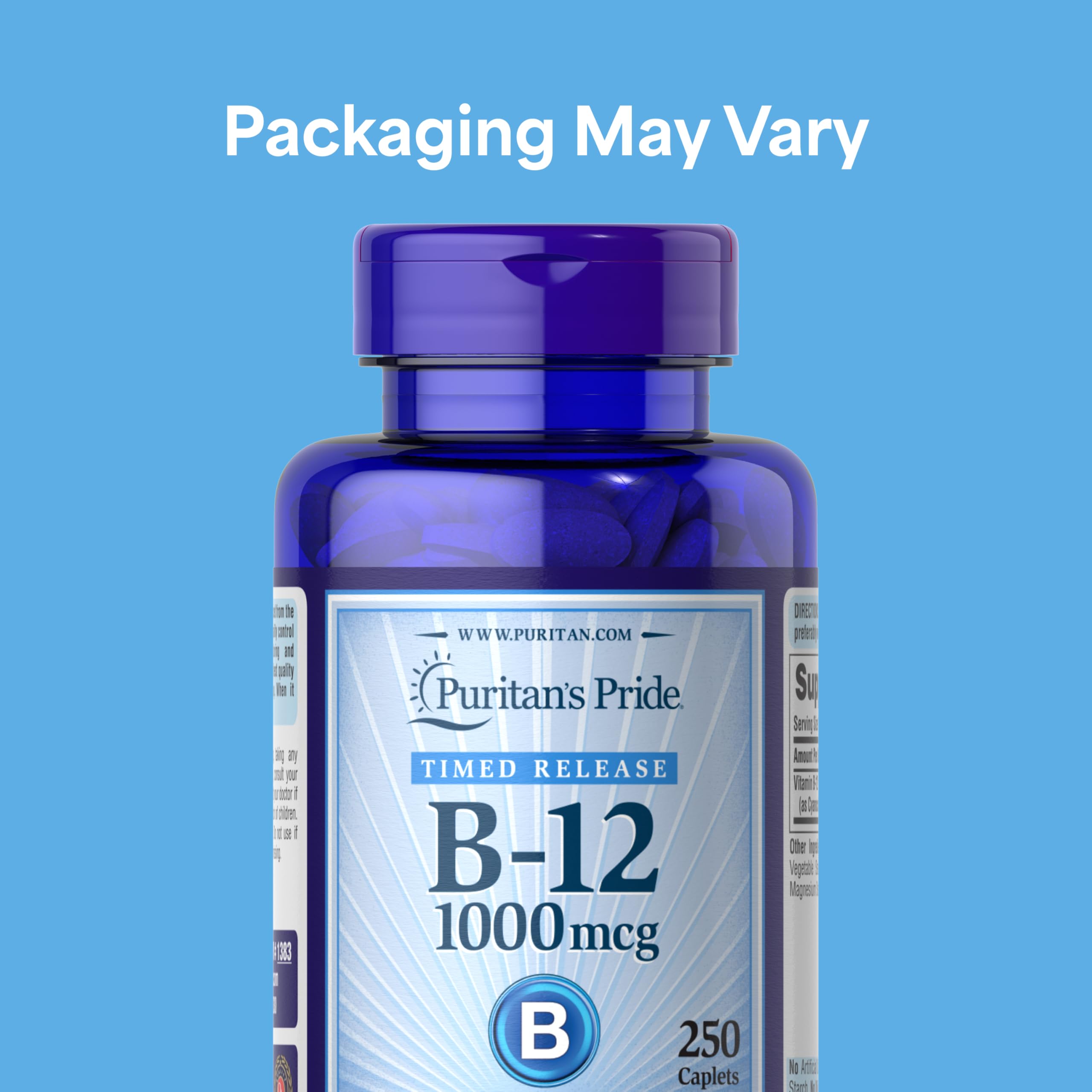 Puritan's Pride Vitamin B-12 1000mg 250 Tablets side view