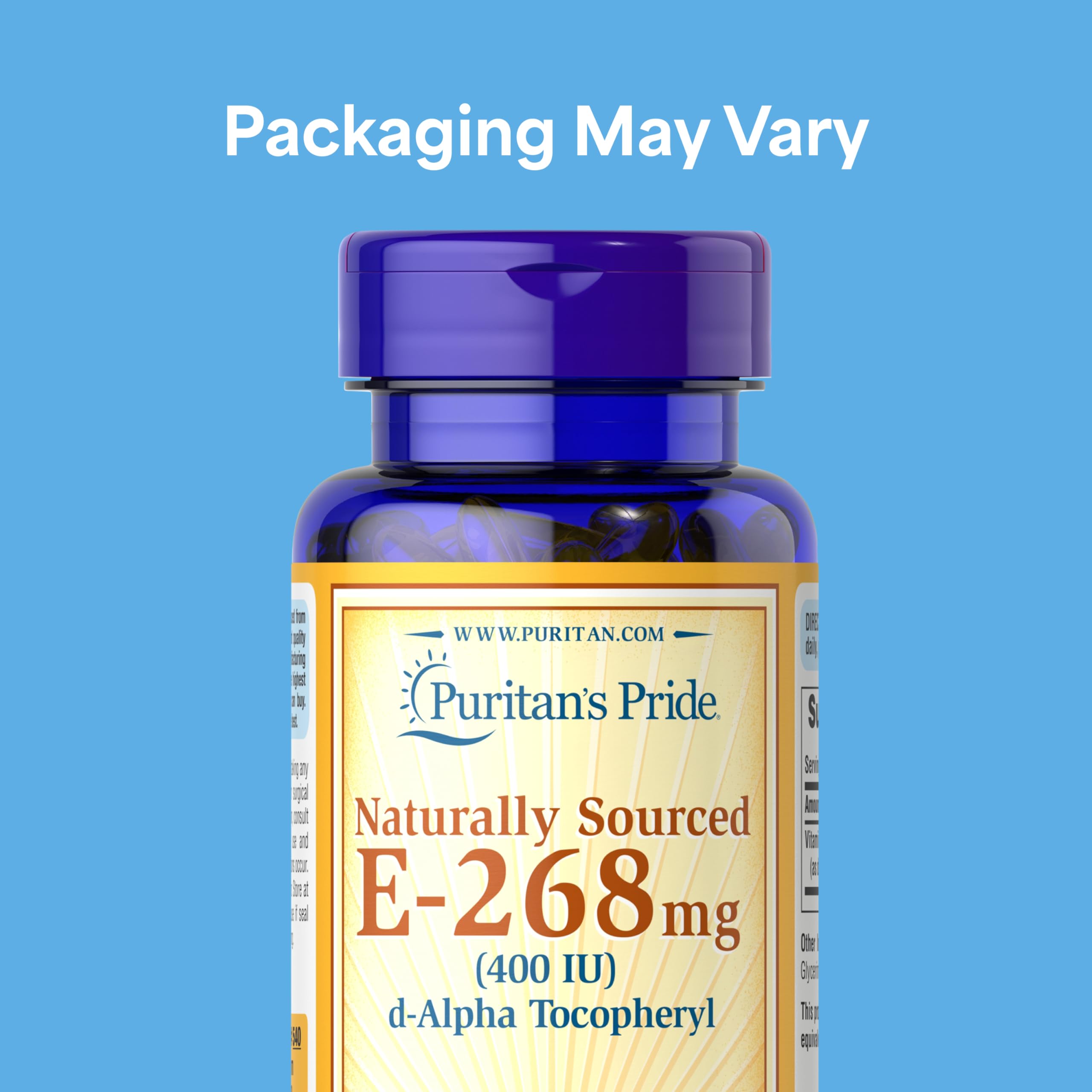 Puritan's Pride Vitamin E 400 IU softgels back view