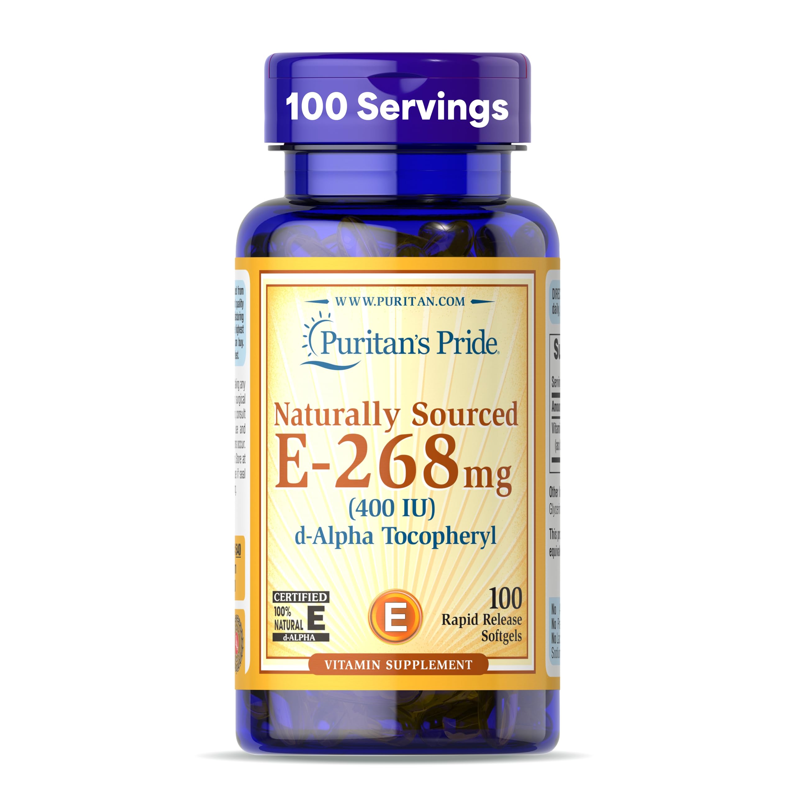 Puritan's Pride Vitamin E 400 IU softgels front view