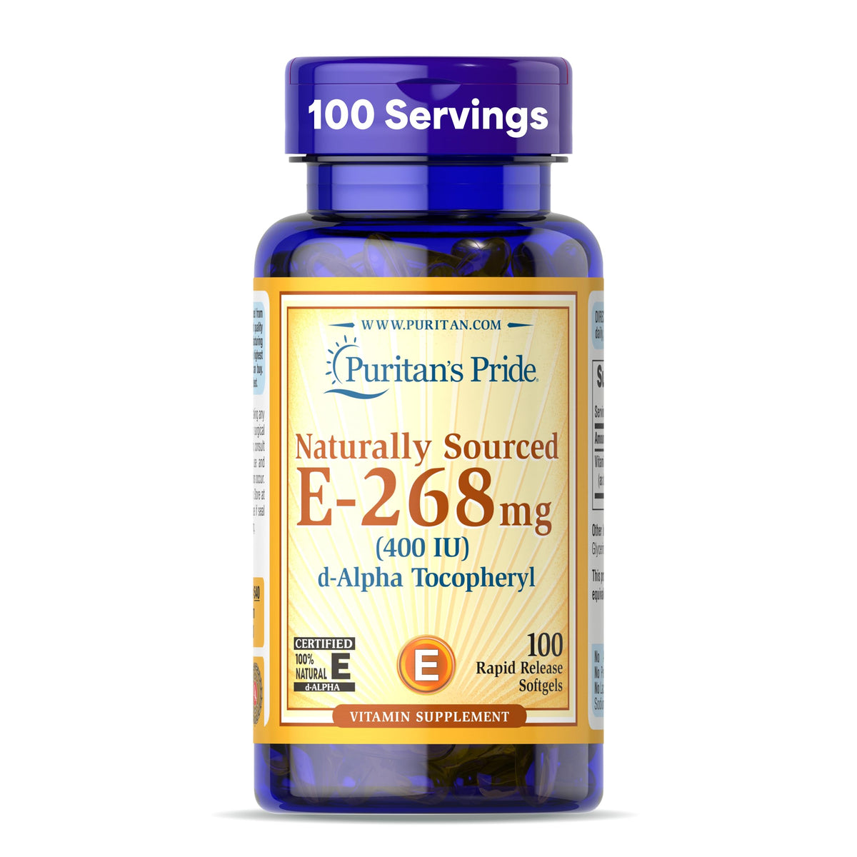 Puritan's Pride Vitamin E 400 IU softgels front view
