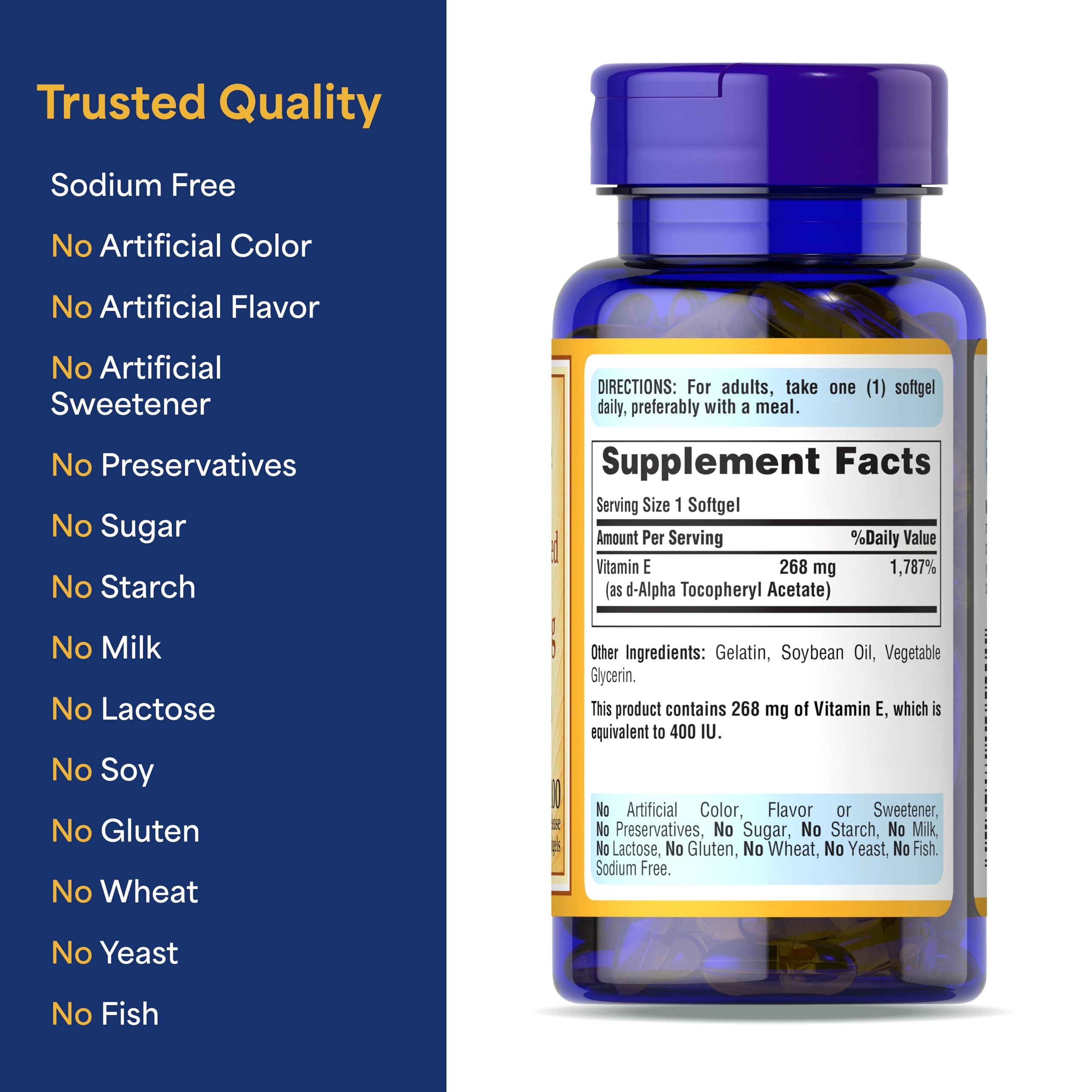 Puritan's Pride Vitamin E 400 IU softgels with a measuring spoon