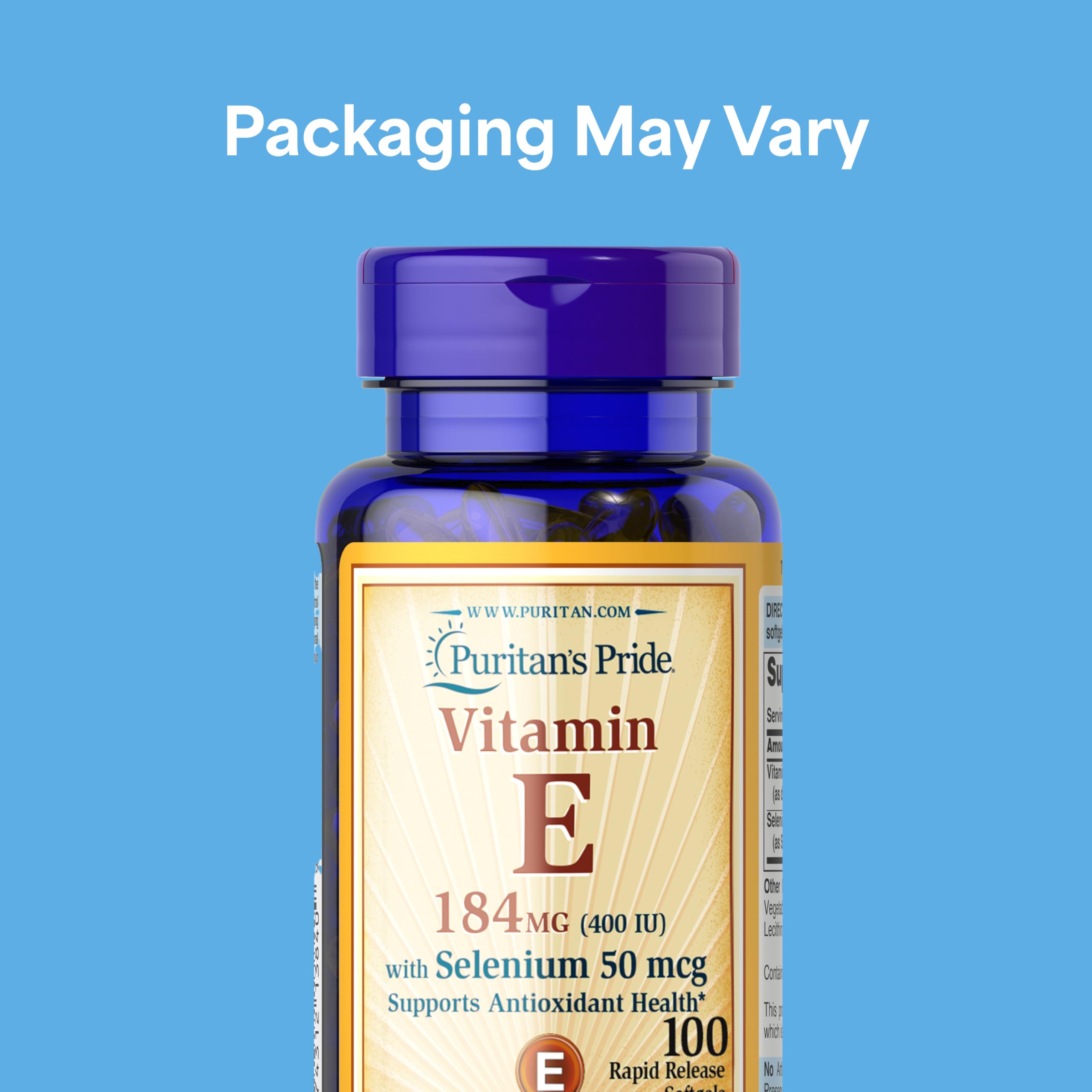 Puritan's Pride Vitamin E with Selenium bottle side view