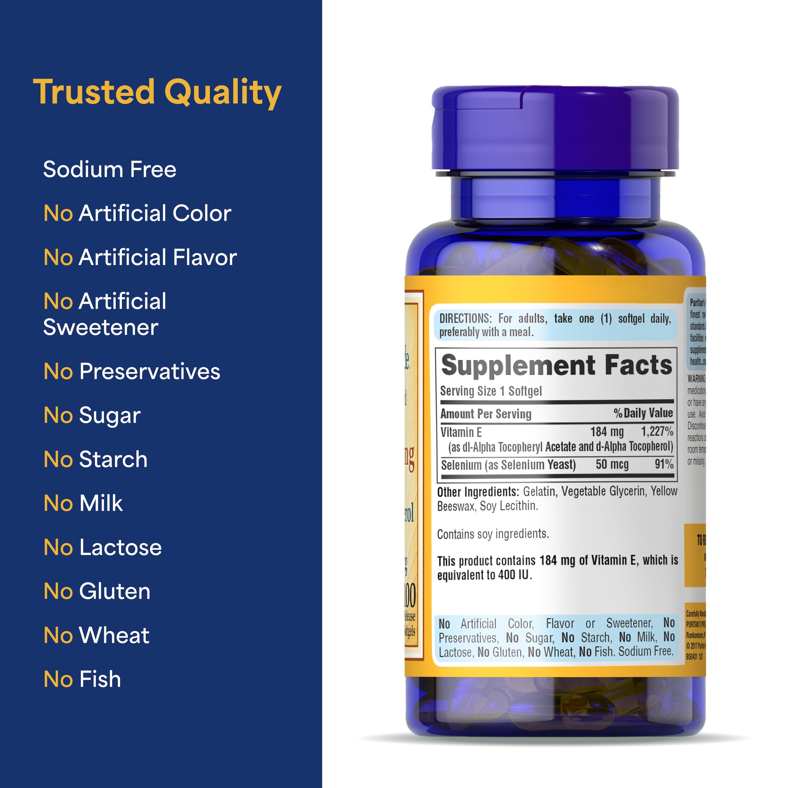 Puritan's Pride Vitamin E with Selenium bottle top view