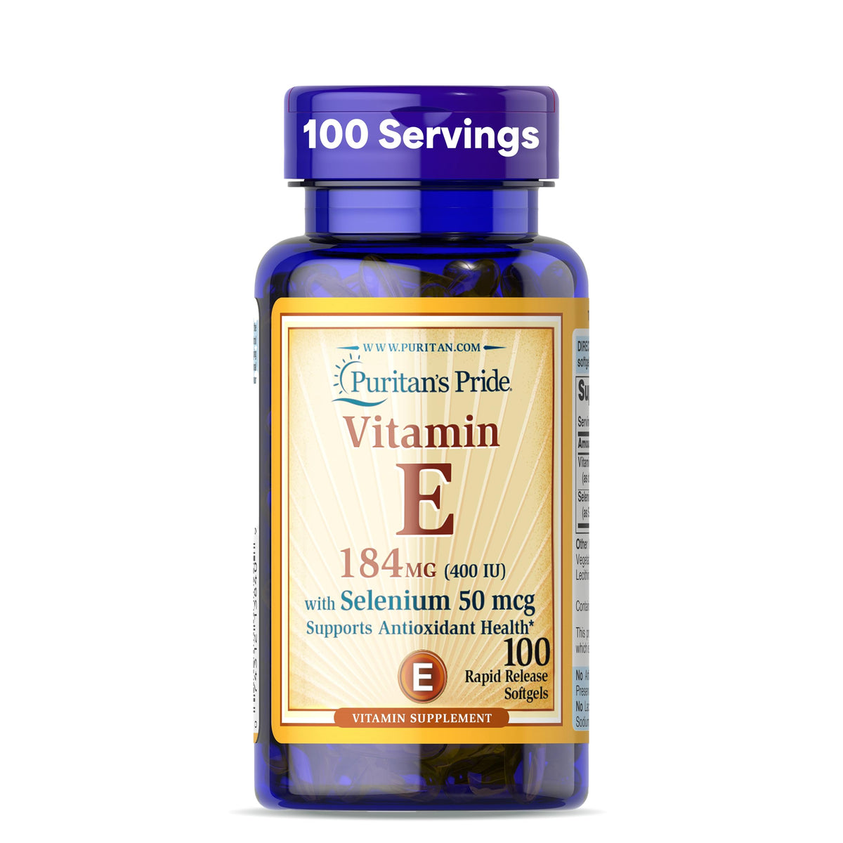 Puritan's Pride Vitamin E with Selenium softgels front view