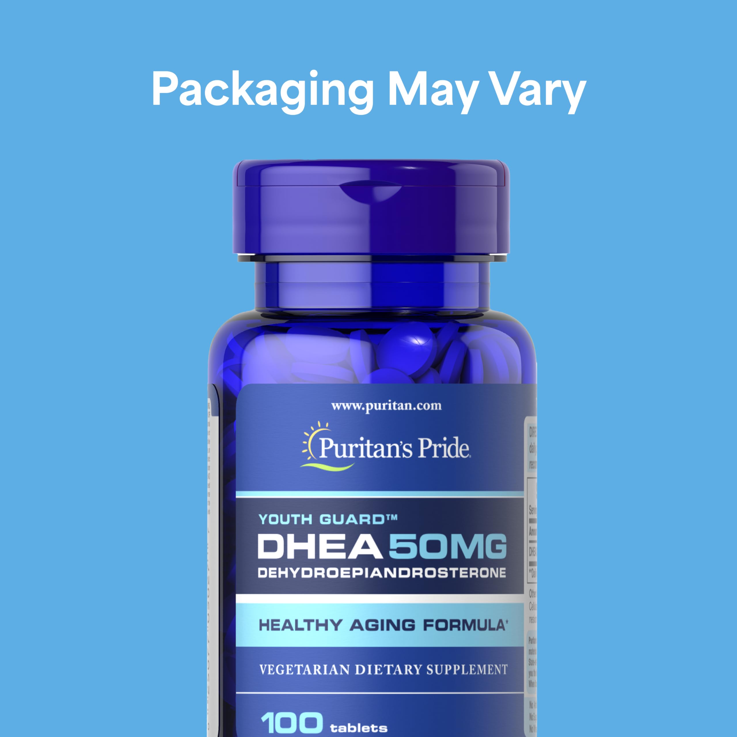 Puritan's Pride Youth Guard DHEA 50mg 100 tablets side view