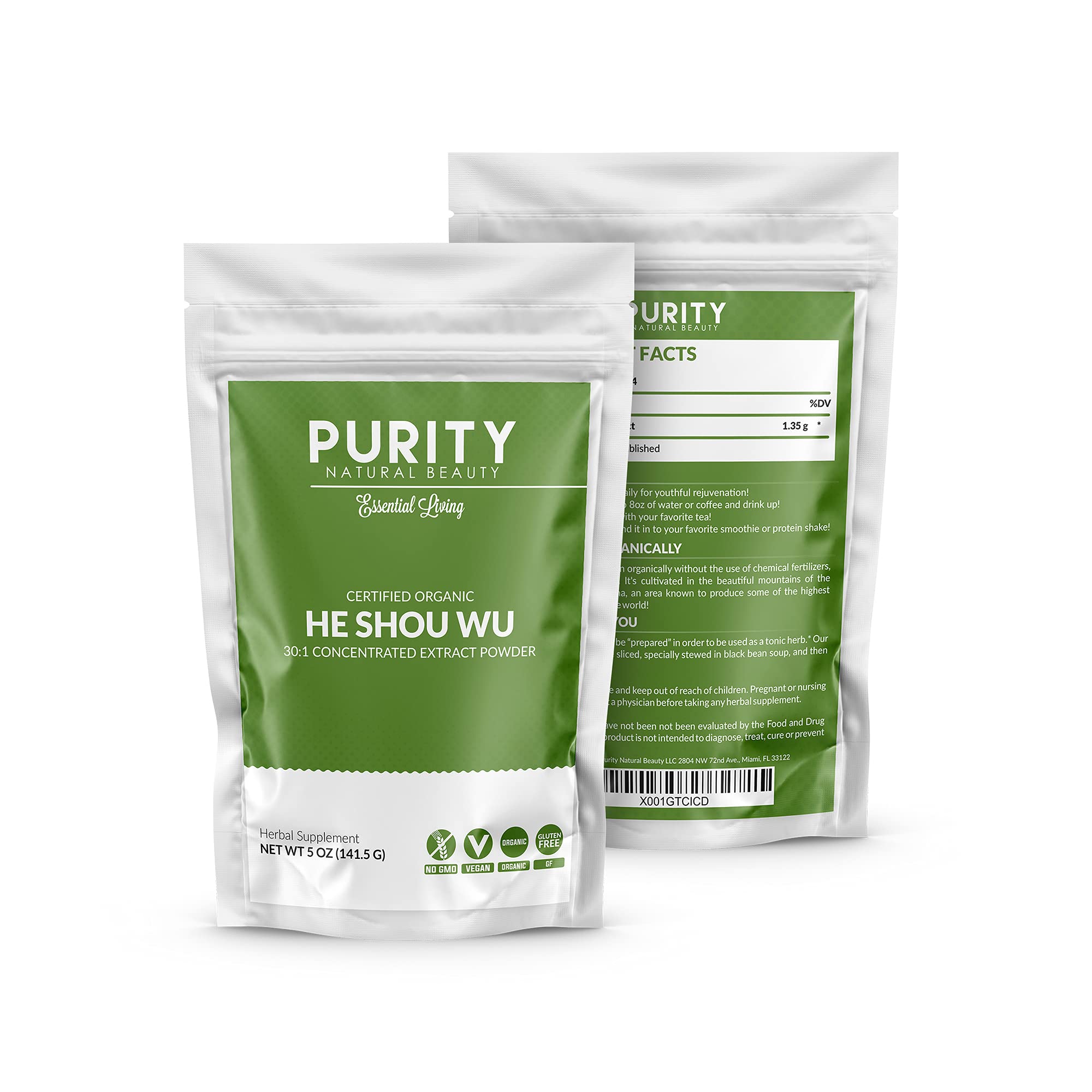 Purity He Shou Wu Organic Powder with herbal ingredients