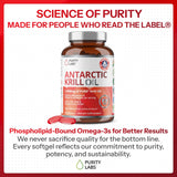 Purity Labs Antarctic Krill Oil softgels and a glass of water