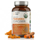 Purity Labs Organic Turmeric Curcumin Supplement 120 veggie capsules front view