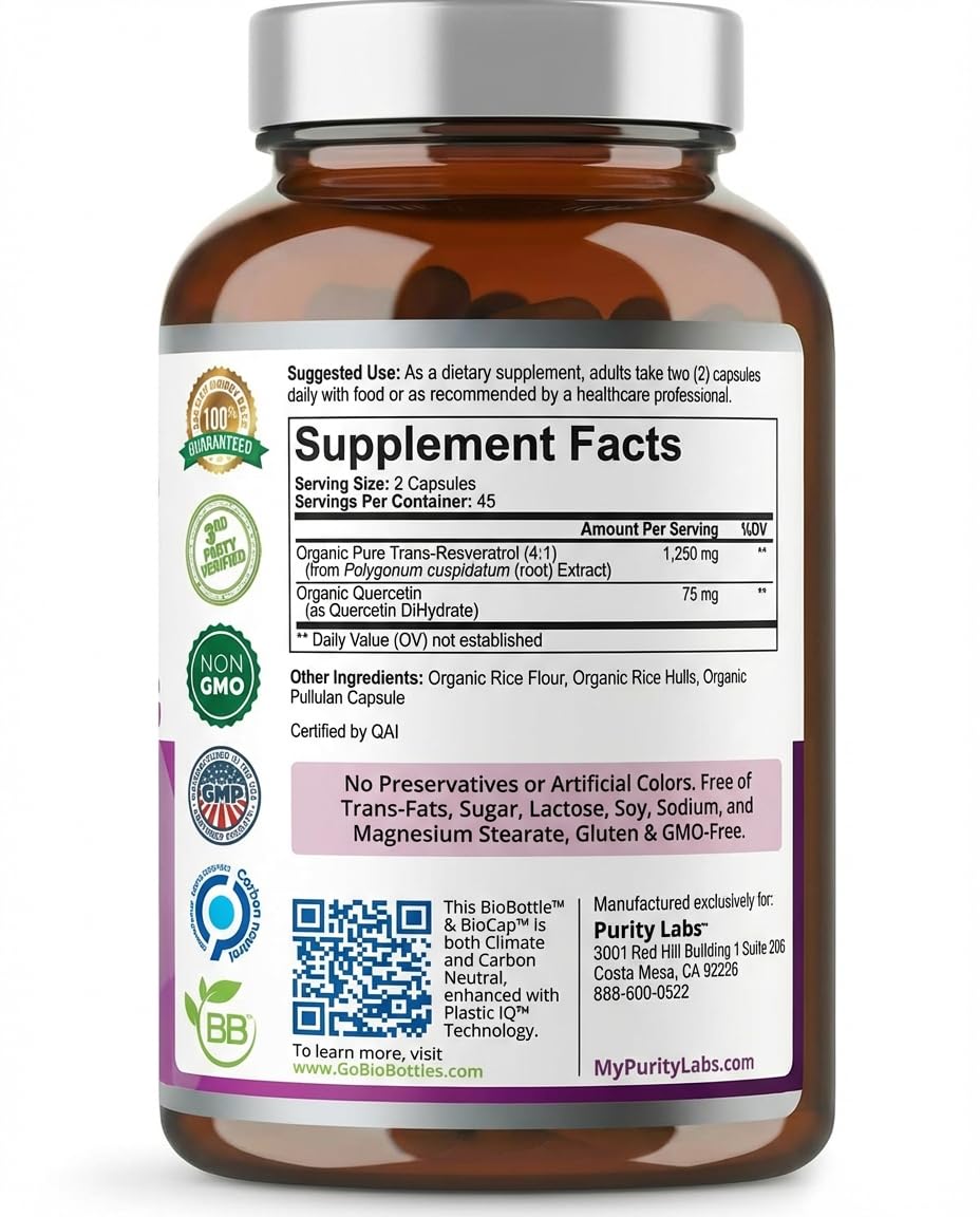Purity Labs Trans Resveratrol Antioxidant Supplement with a measuring spoon