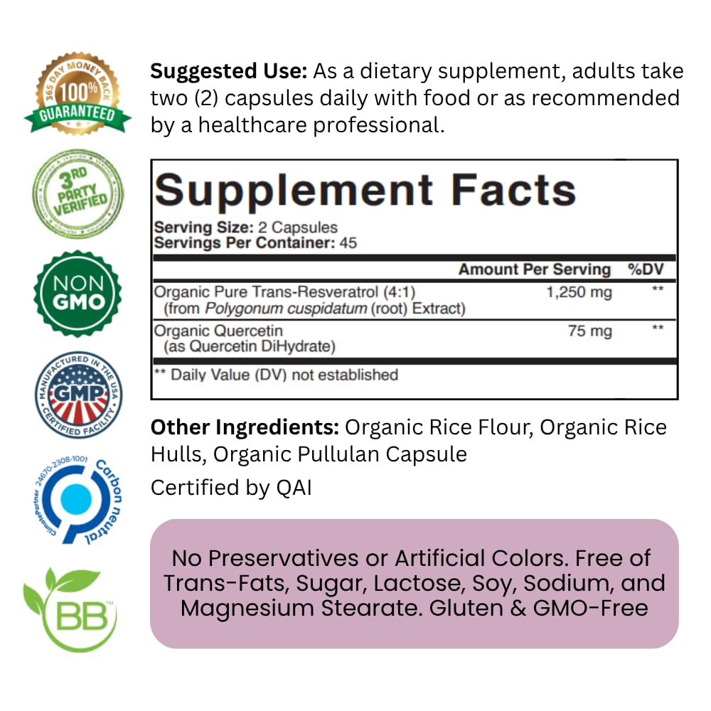 Purity Labs Trans Resveratrol capsules on a wooden surface