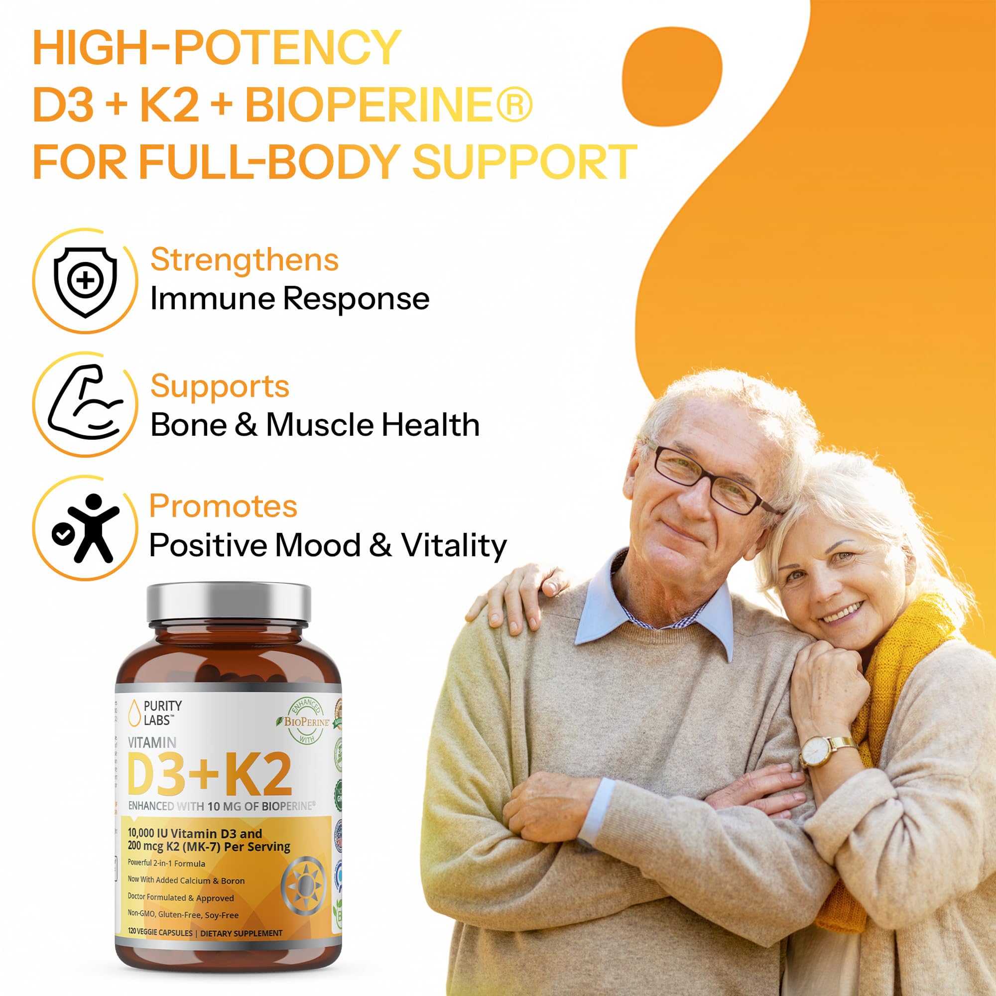 Purity Labs Vitamin D3 & K2 capsule bottle side view
