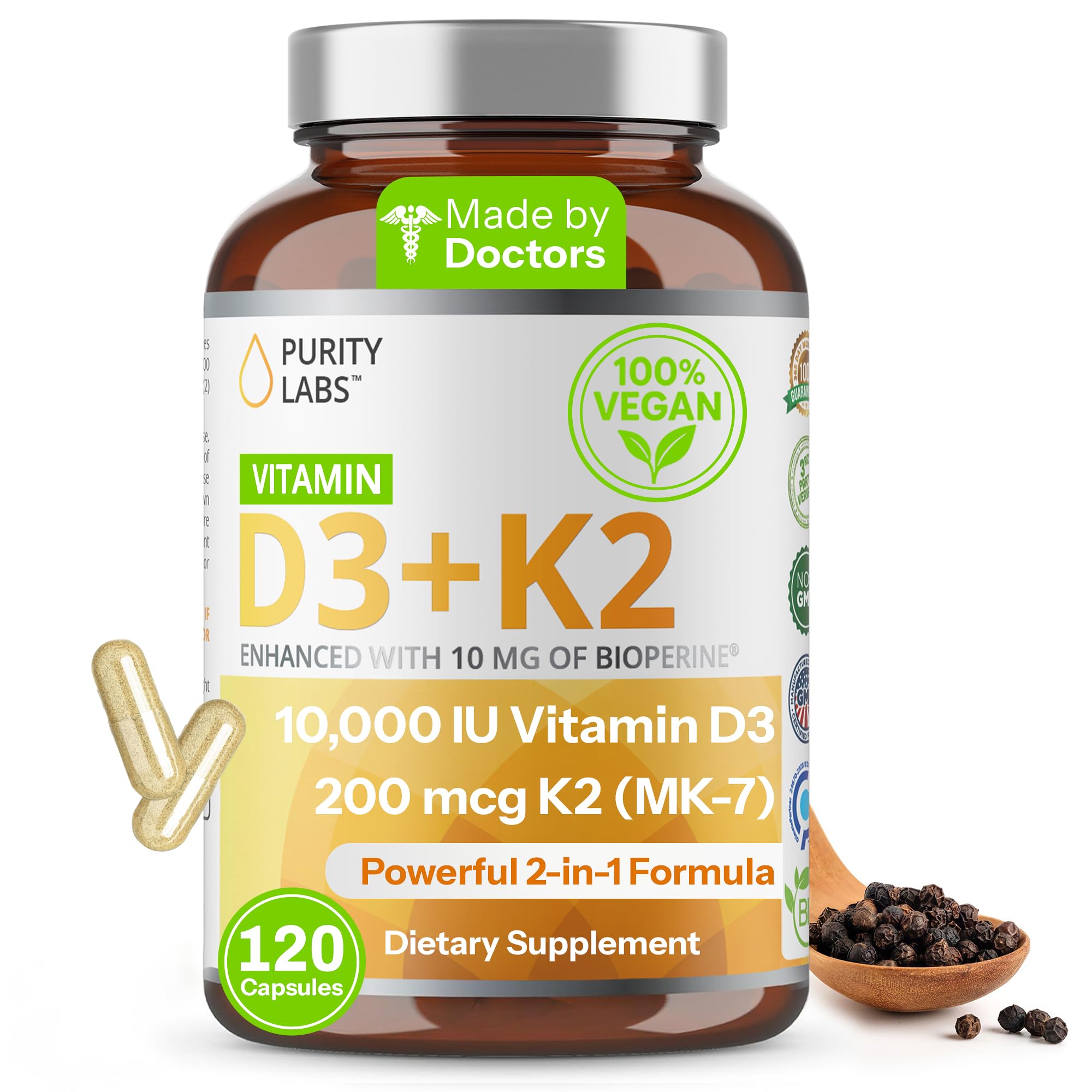 Purity Labs Vitamin D3 & K2 supplement front view