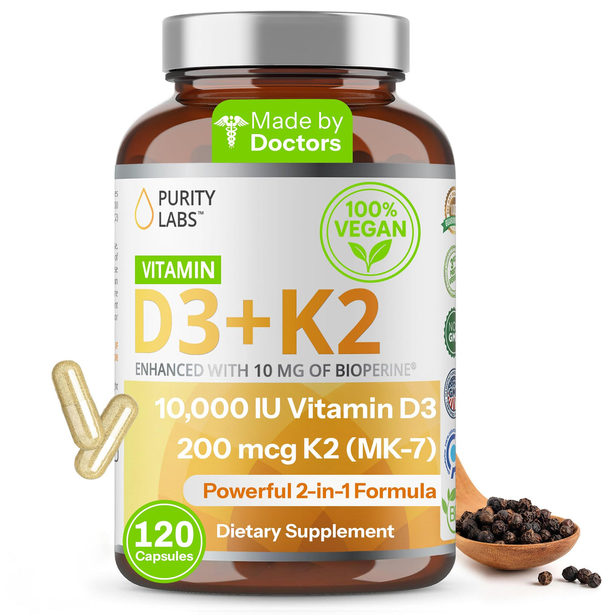 Purity Labs Vitamin D3 & K2 supplement front view