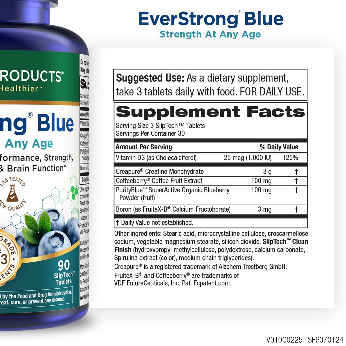 Purity Products EverStrong Blue Creatine 200g side view