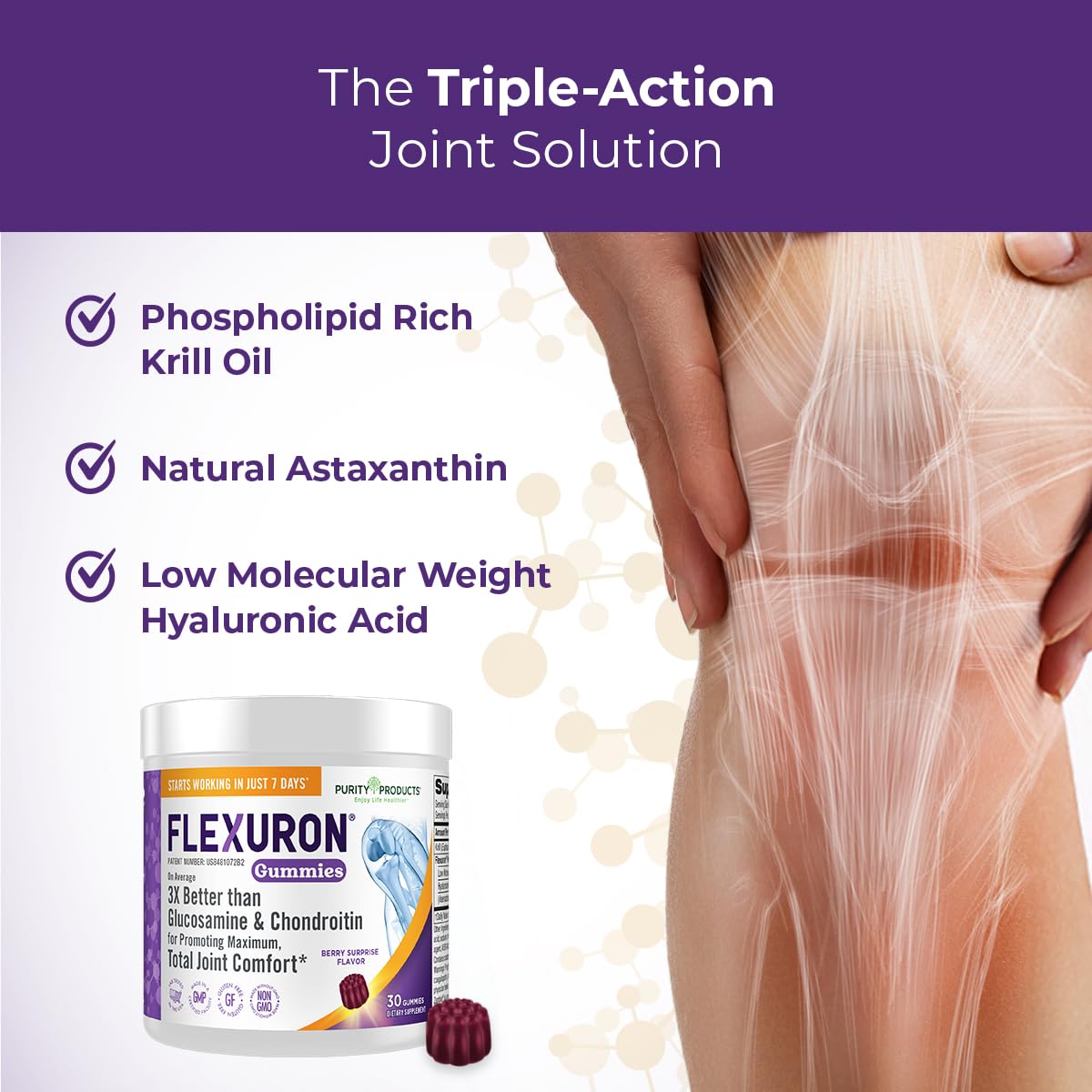 Purity Products Flexuron Krill Oil Gummy back view showing ingredients