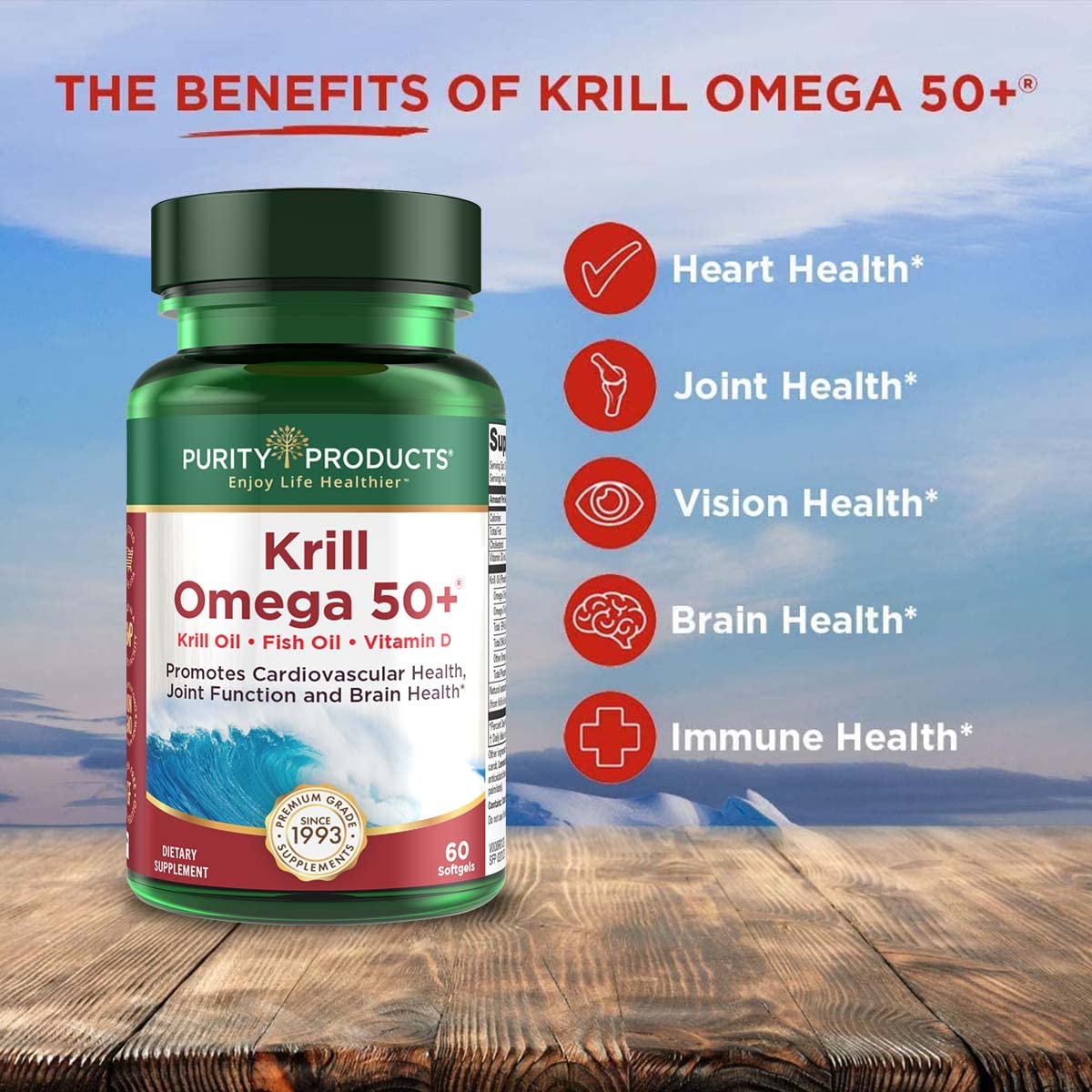 Purity Products Krill Omega 50+ bottle with label visible