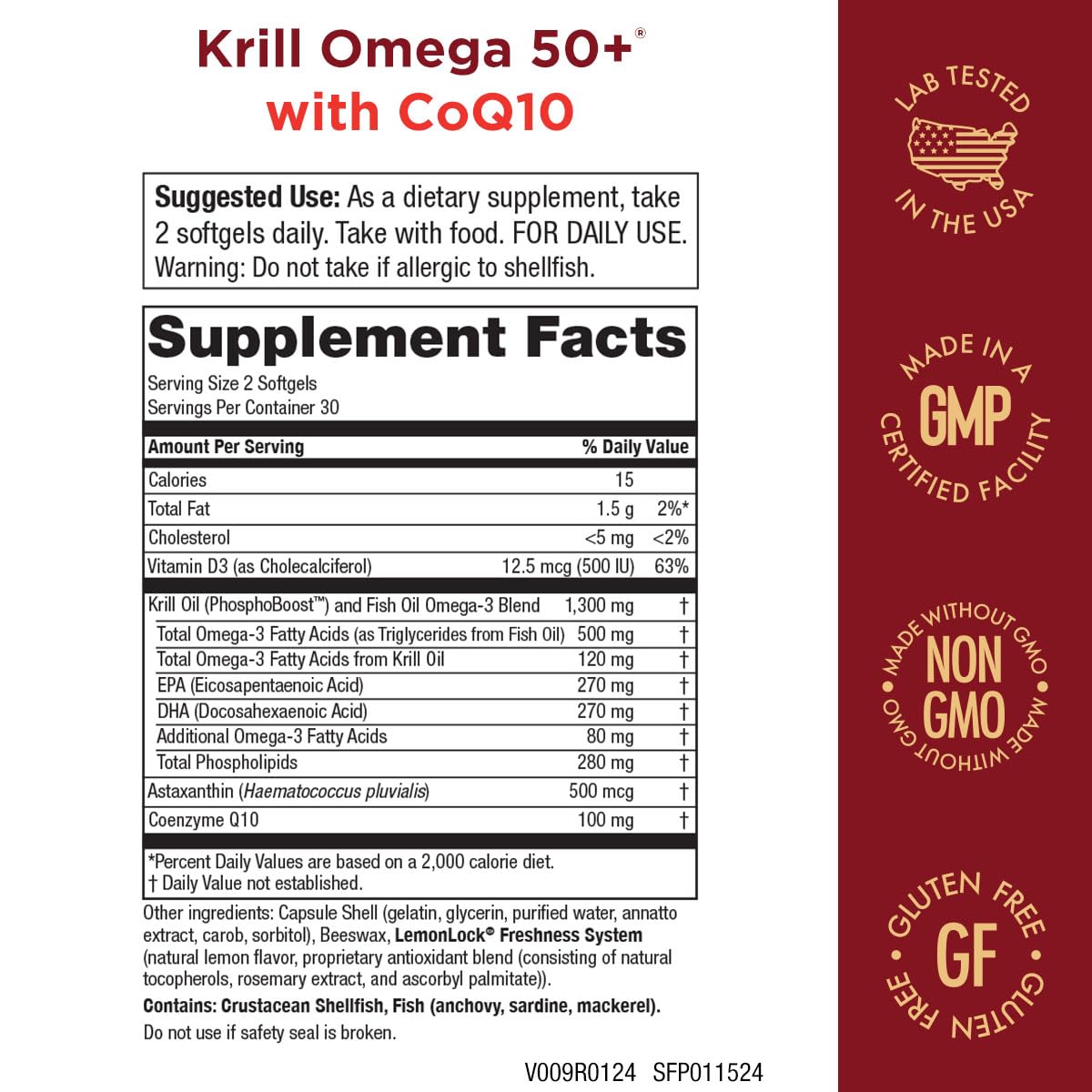 Purity Products Krill Omega 50+ CoQ10 90 Capsules side view