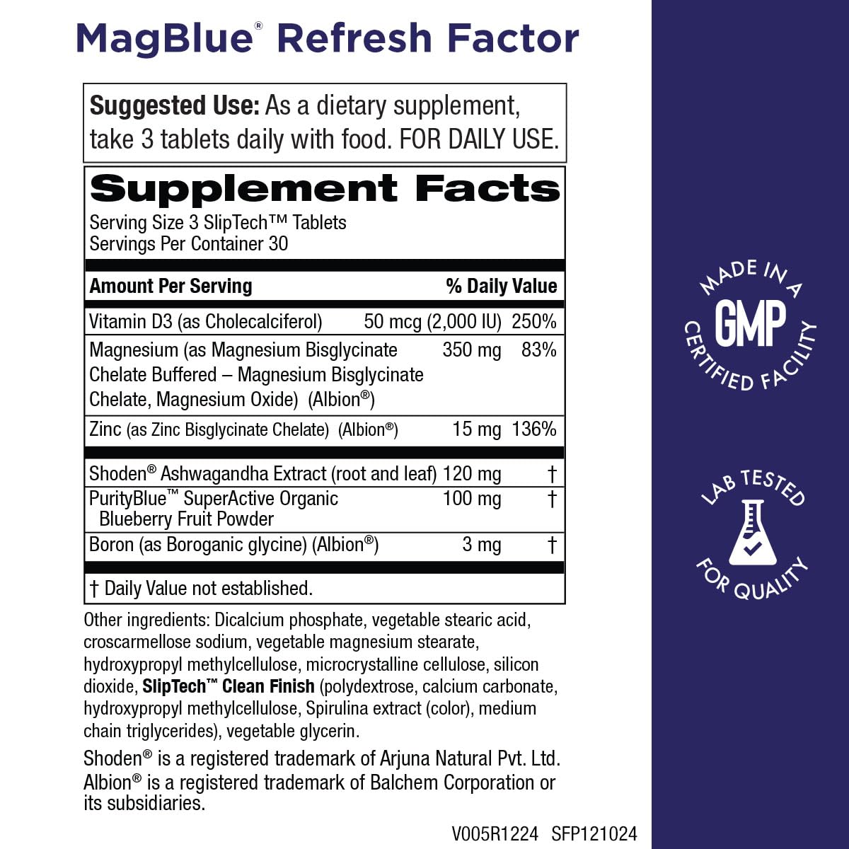 Purity Products MagBlue Magnesium Supplement back view