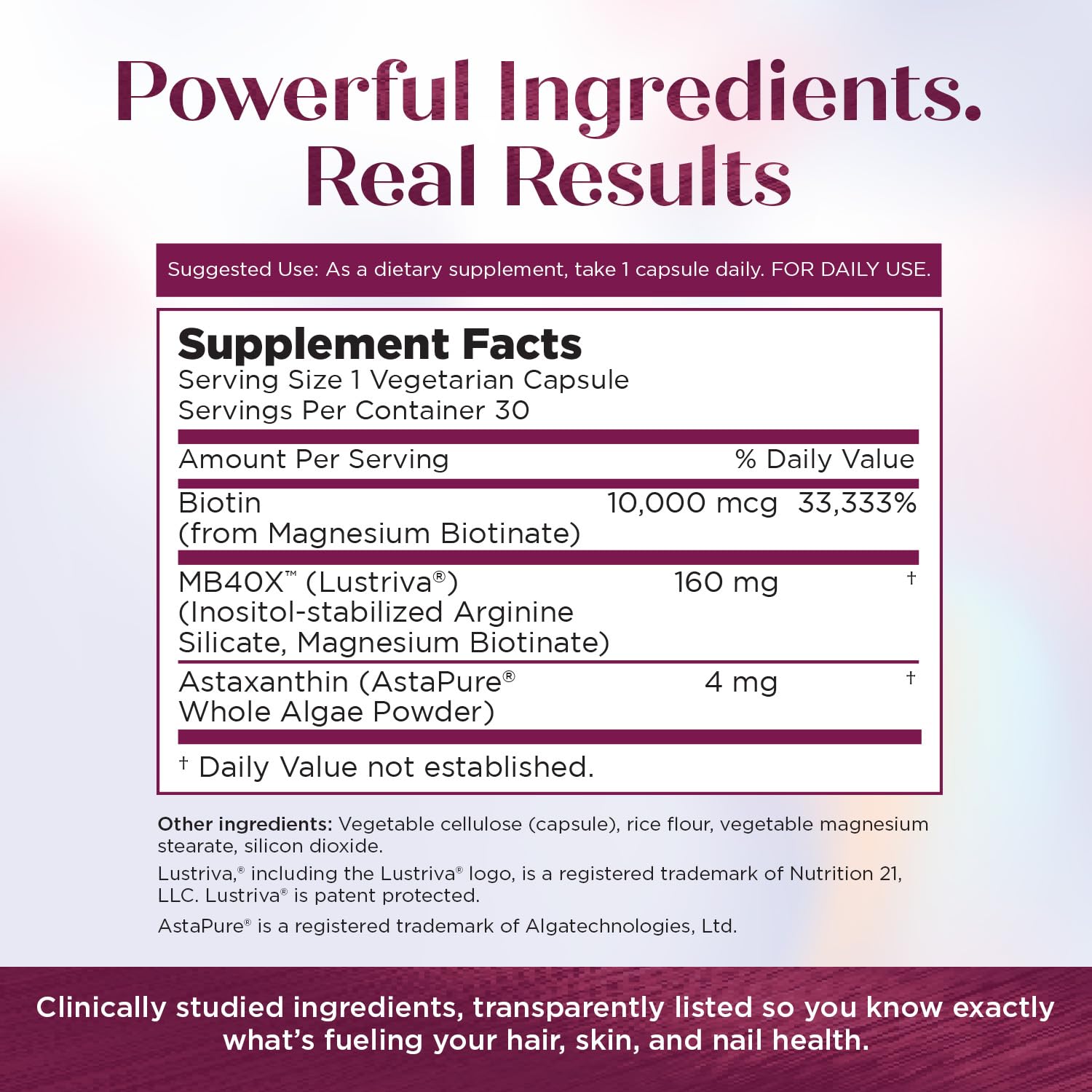 Purity Products MyBiotin ProClinical B7 Biotin ingredients list