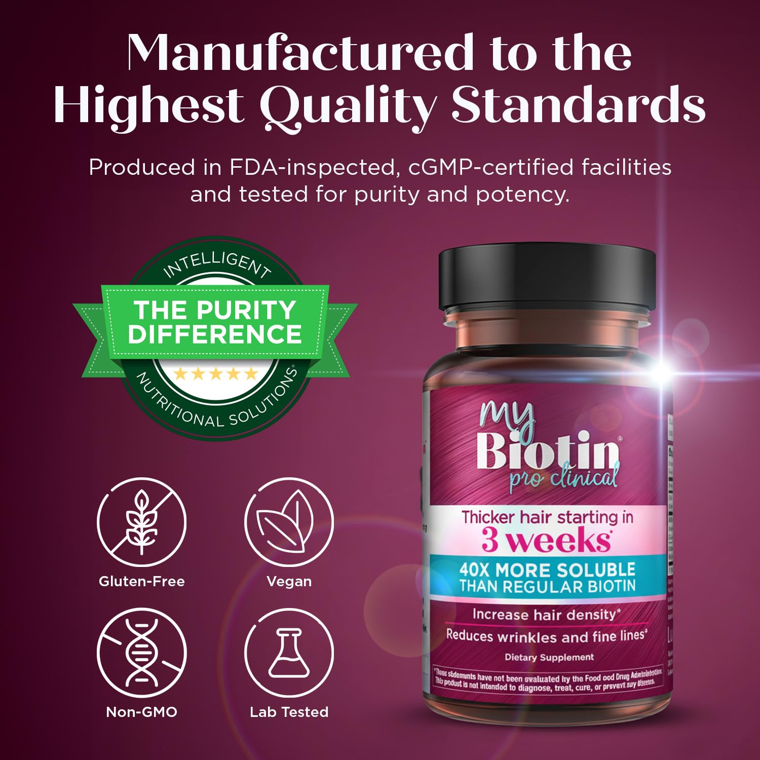 Purity Products MyBiotin ProClinical B7 Biotin on a wooden table