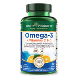 Purity Products Omega-3 Fish Oil with Vitamins C and D capsule bottle front view