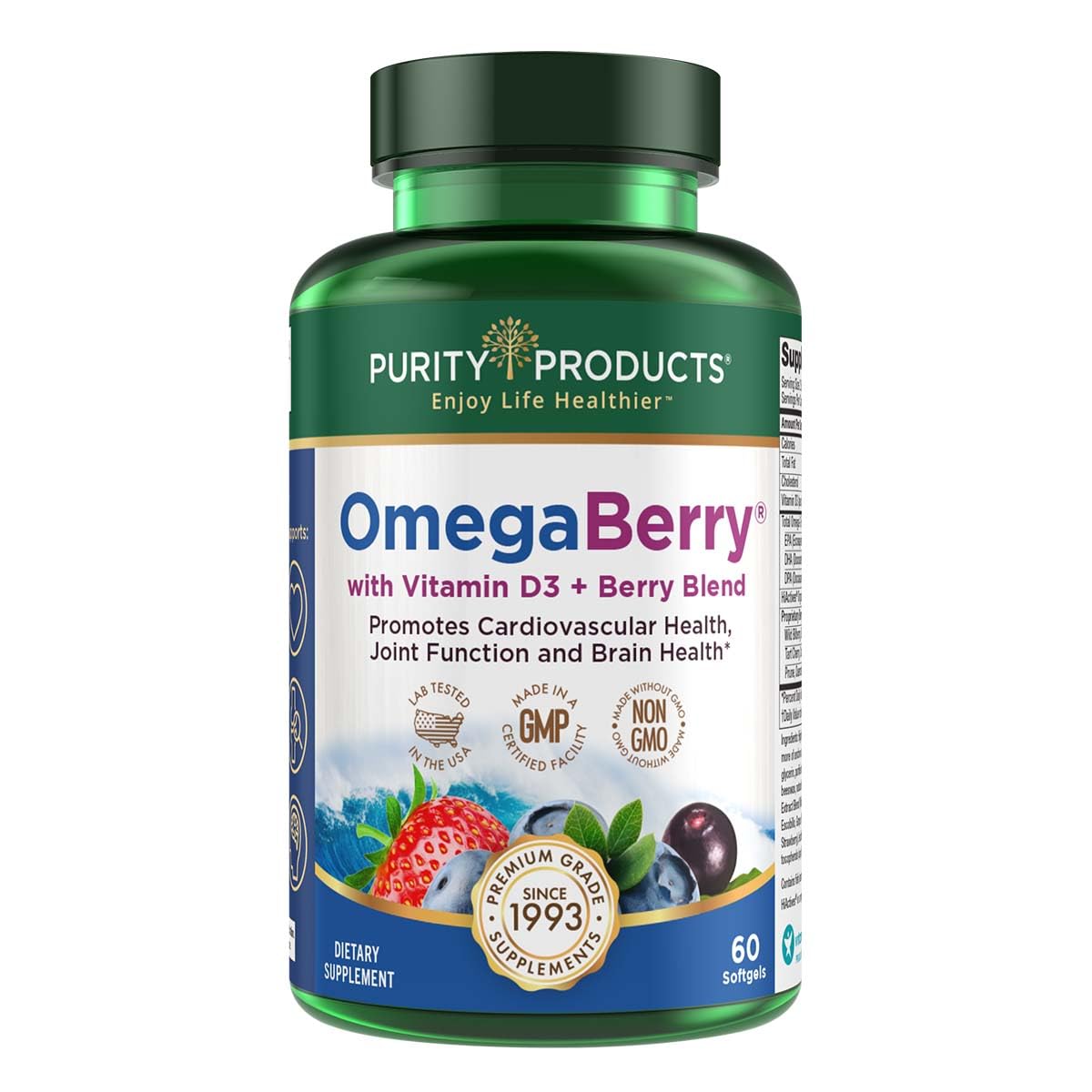 Purity Products OmegaBerry Omega-3 Fish Oil 1250mg softgel front view