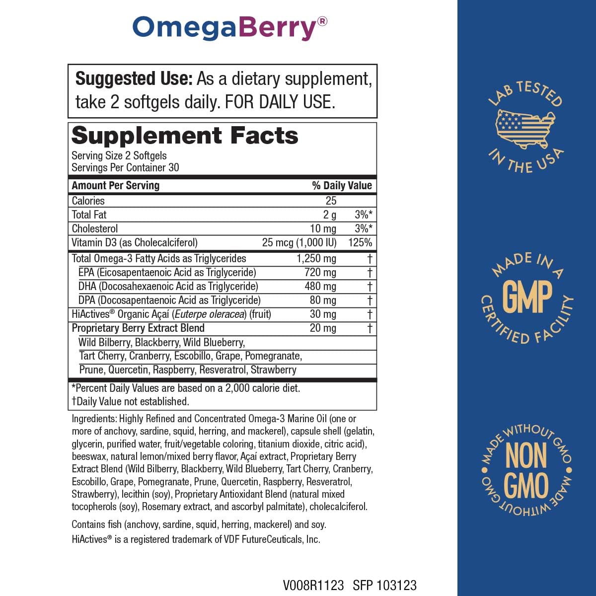Purity Products OmegaBerry Omega-3 Fish Oil 1250mg softgel packaging