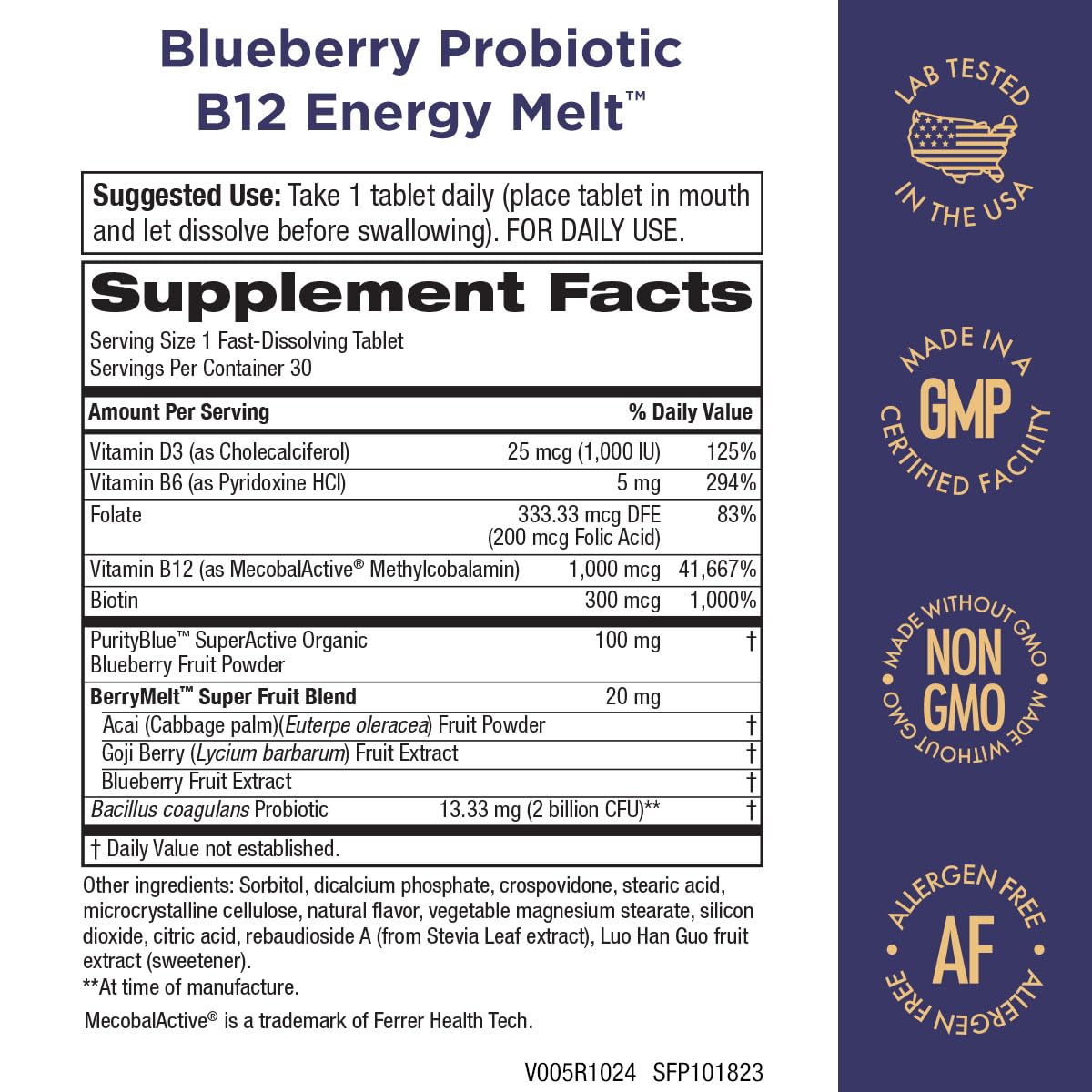 Purity Products Probiotic Energy Melt B12 packaging