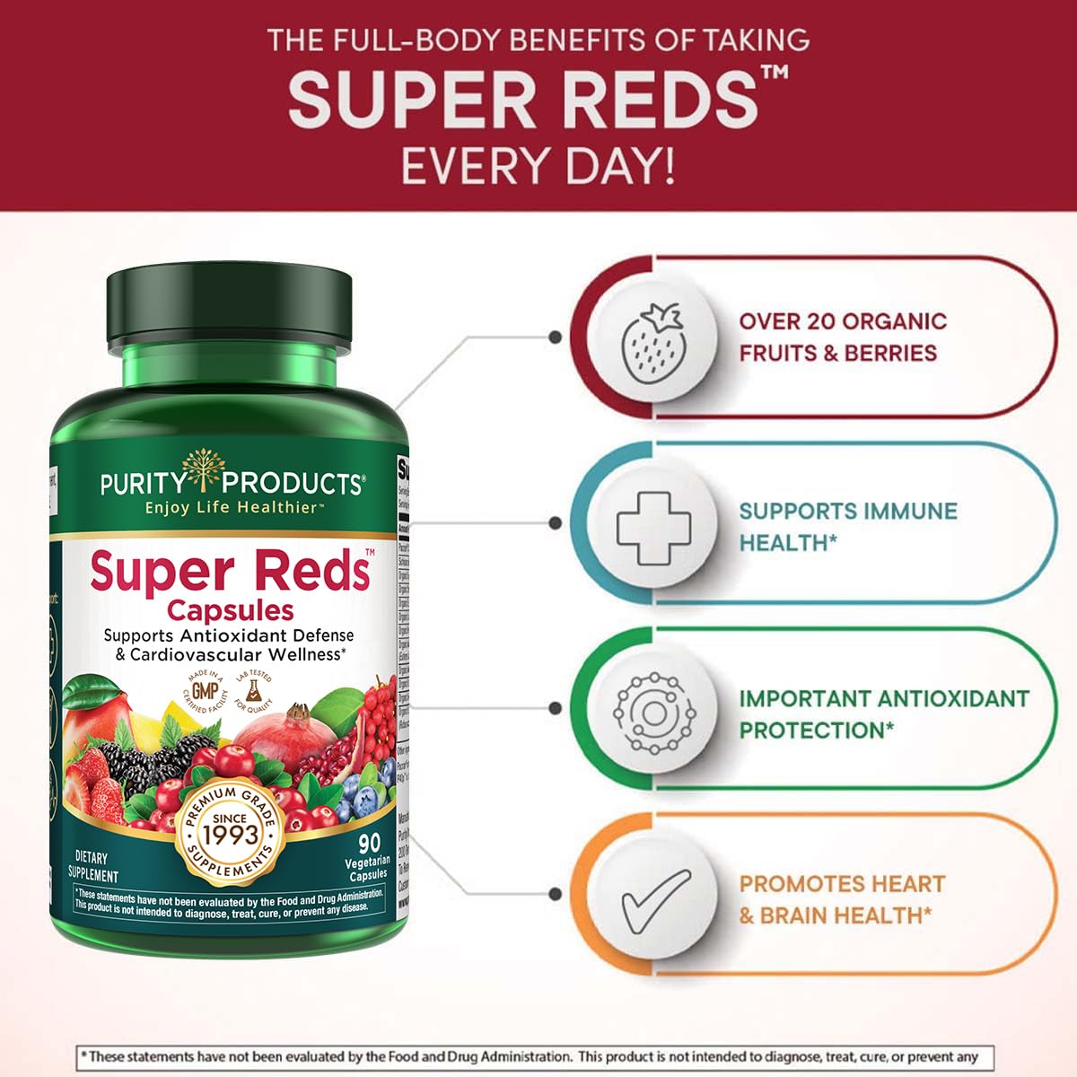 Purity Products Super Reds Capsules showing capsule size