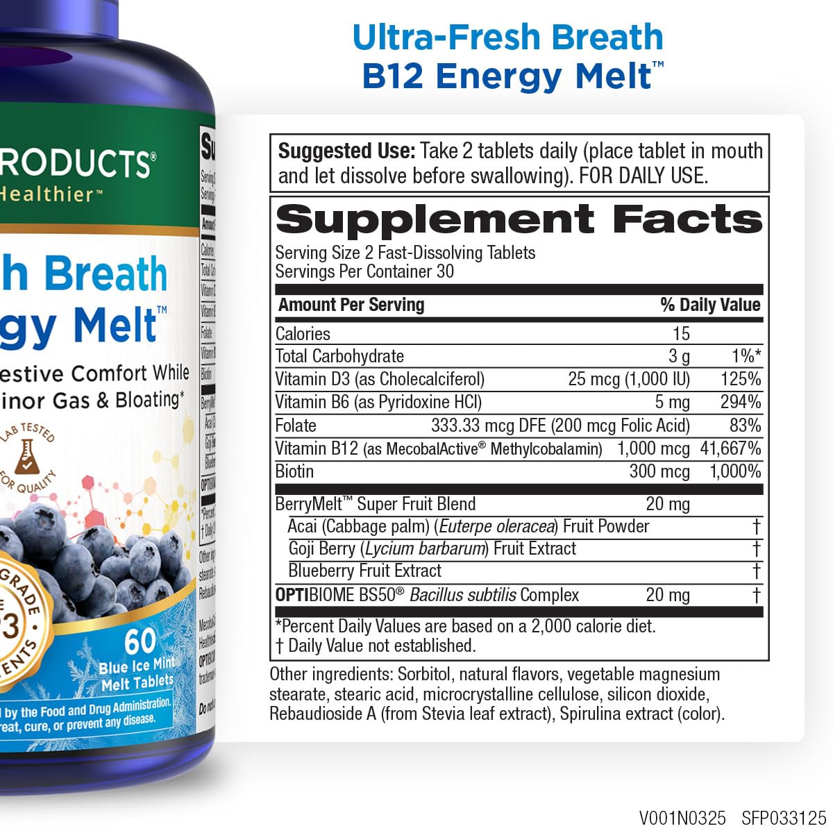 Purity Products Ultra Fresh Breath B12 Energy Chewable Melts tablet close-up