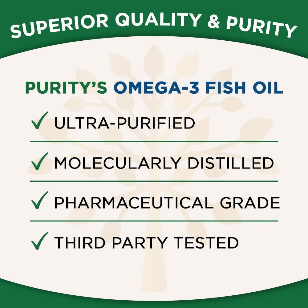 Purity Products Ultra-Pure Omega-3 Fish Oil side view showing capsule size