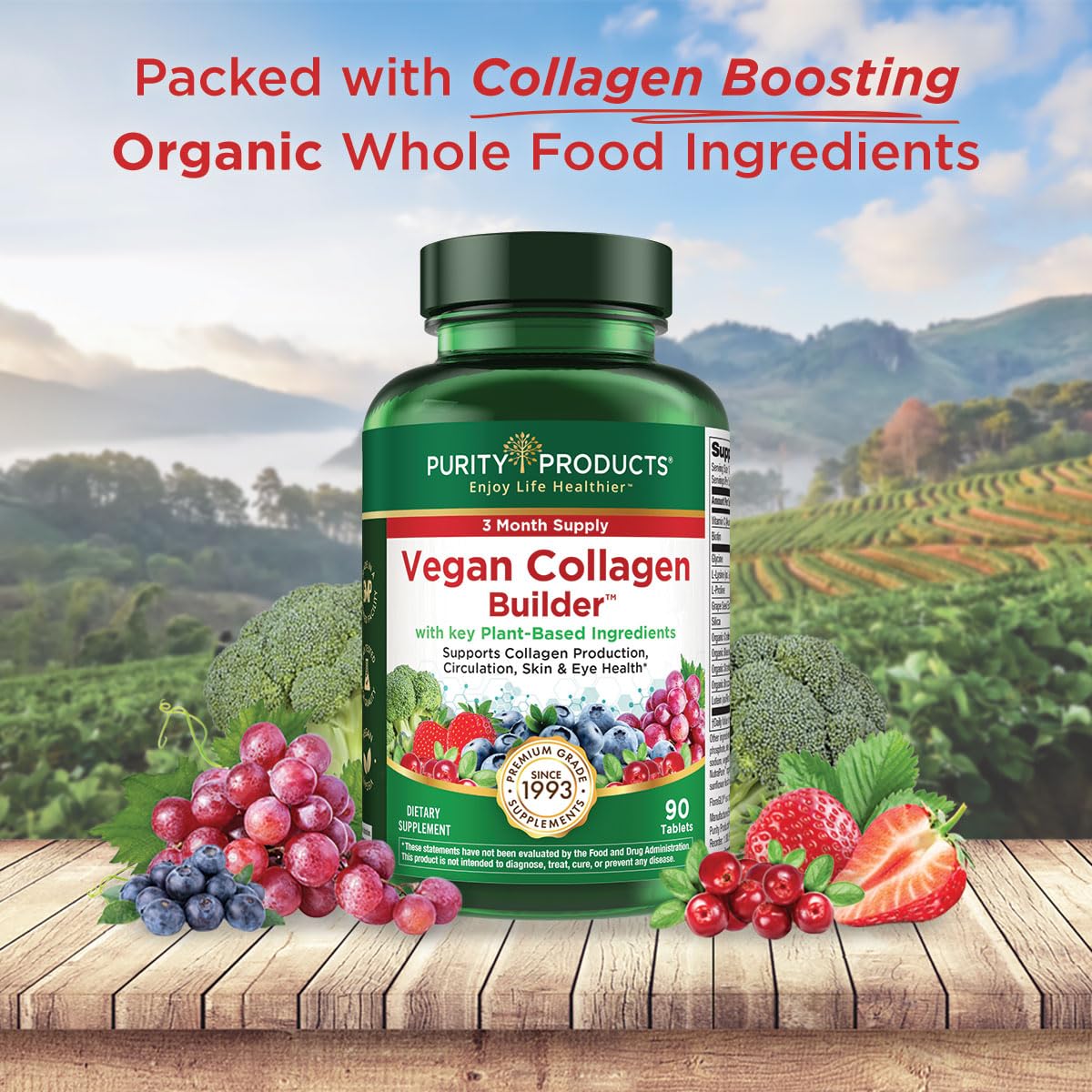 Purity Products Vegan Collagen Builder 136g bottle side view
