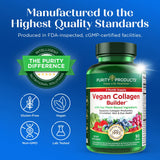 Purity Products Vegan Collagen Builder 136g bottle with fruits background