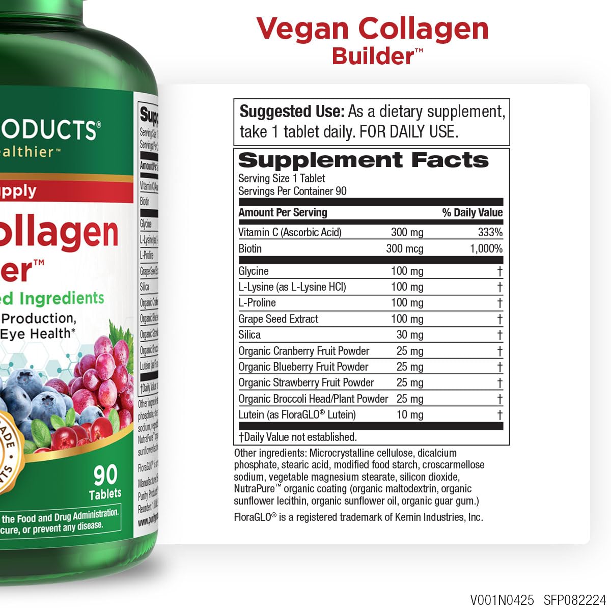 Purity Products Vegan Collagen Builder 136g tablets close-up