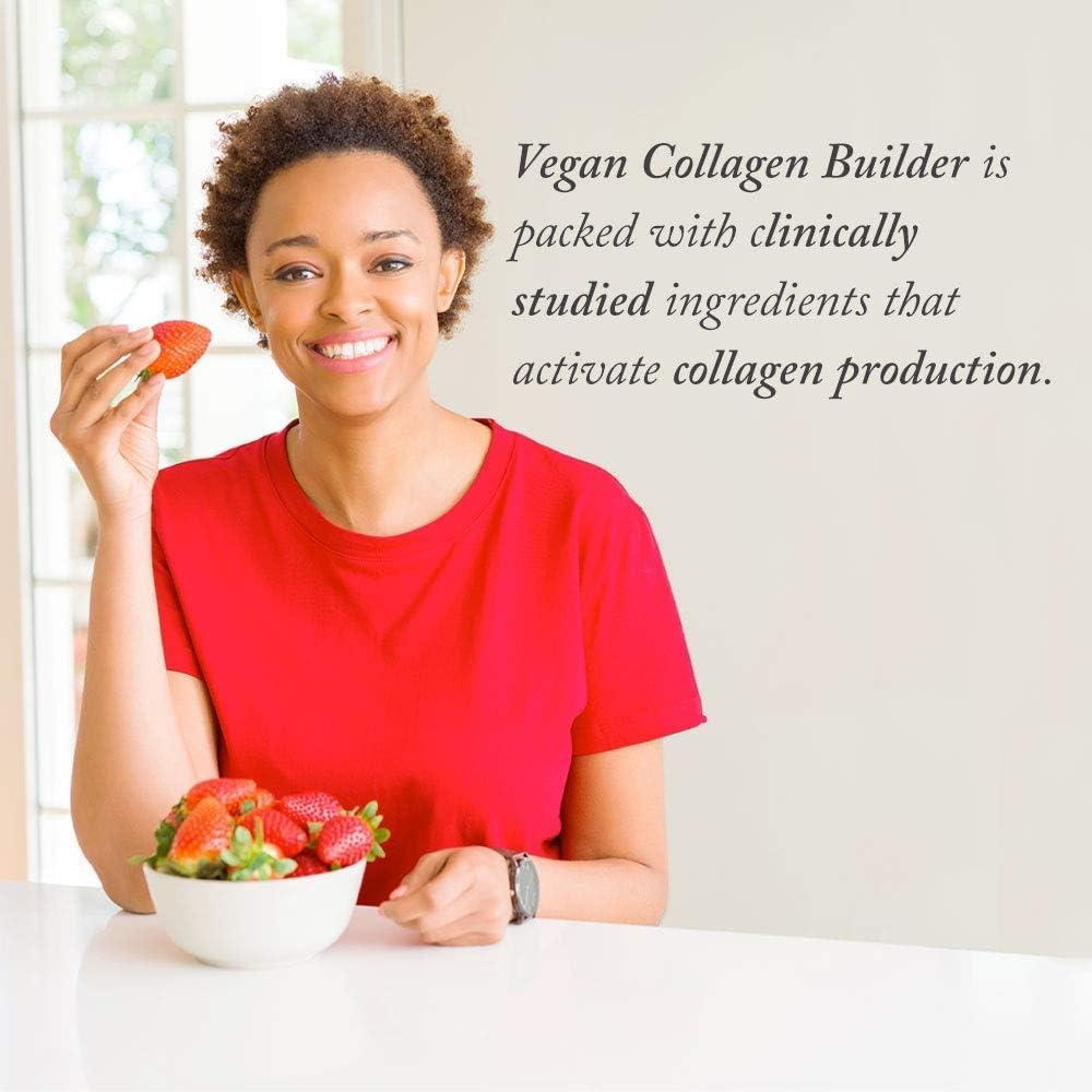 Purity Products Vegan Collagen Builder 136g tablets on a wooden surface