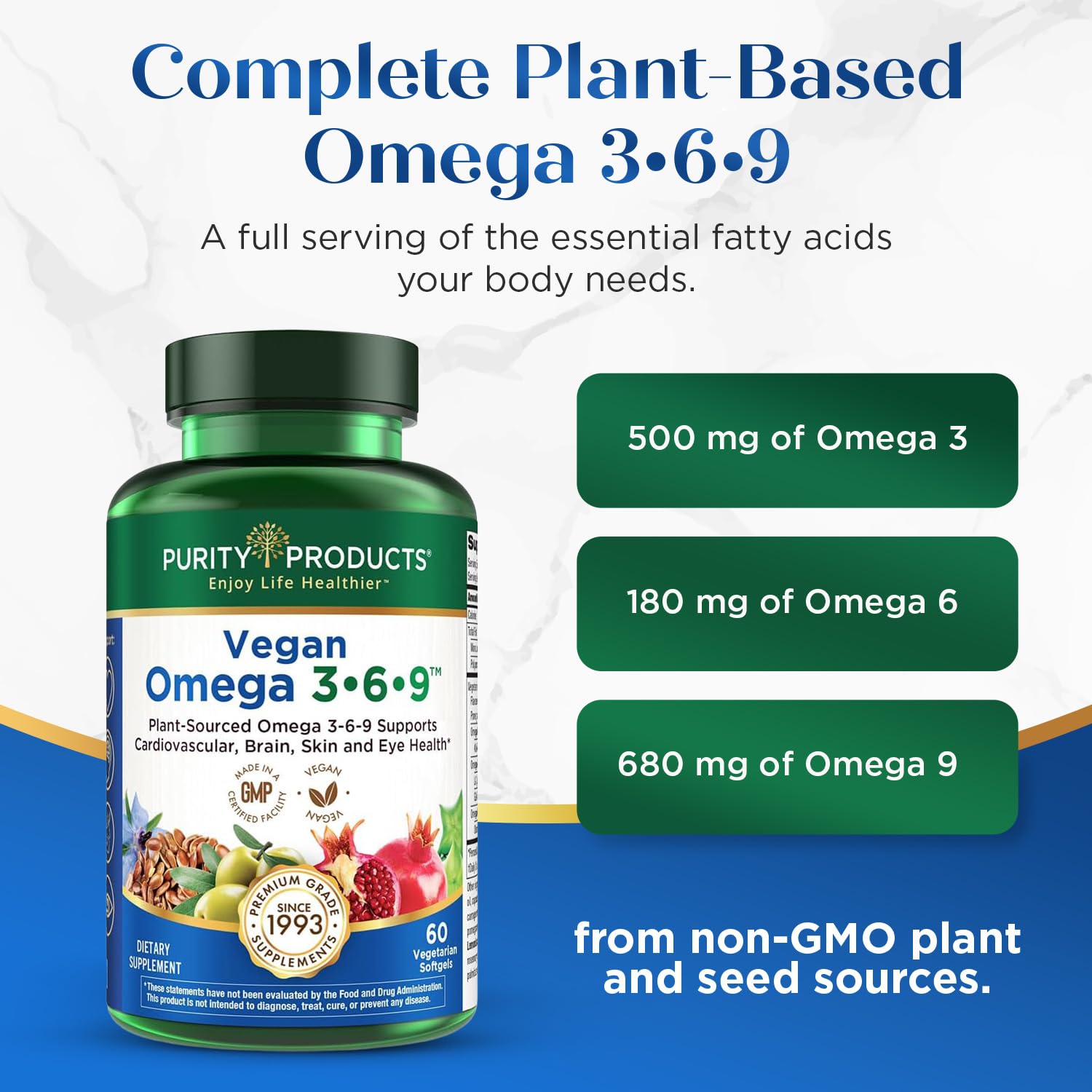 Purity Products Vegan Omega 3-6-9 Supplement back view