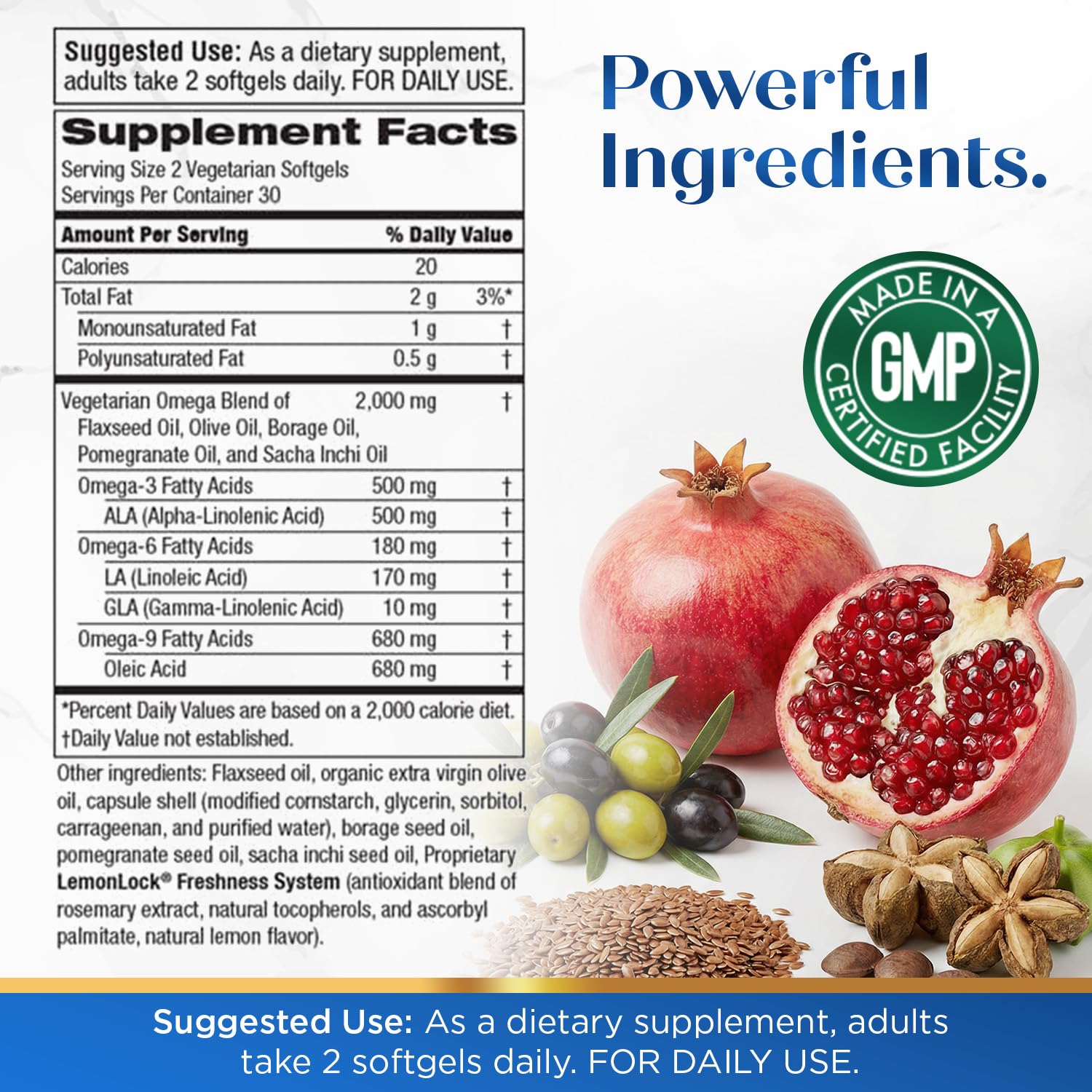 Purity Products Vegan Omega 3-6-9 Supplement side view