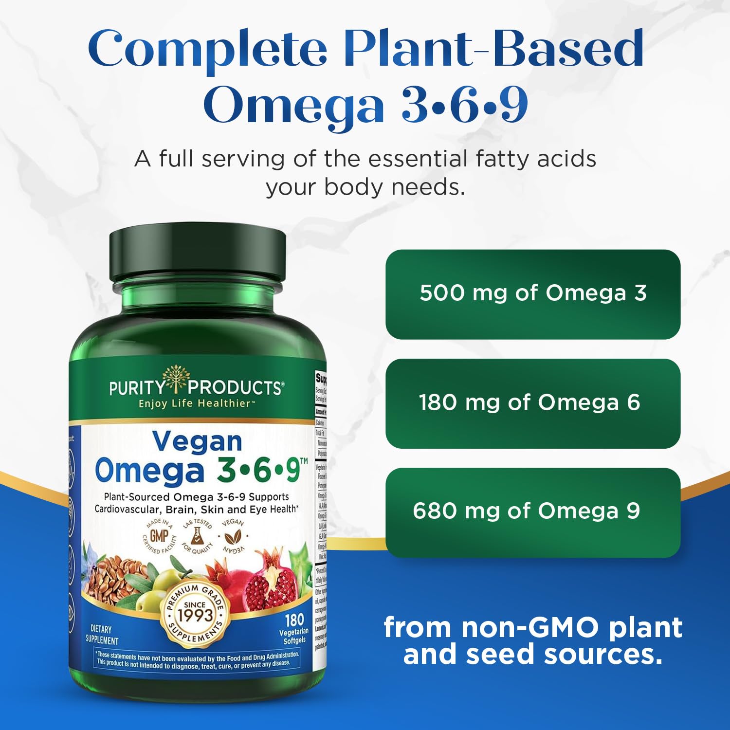 Purity Products Vegan Omega 3-6-9 Supplement softgel close-up