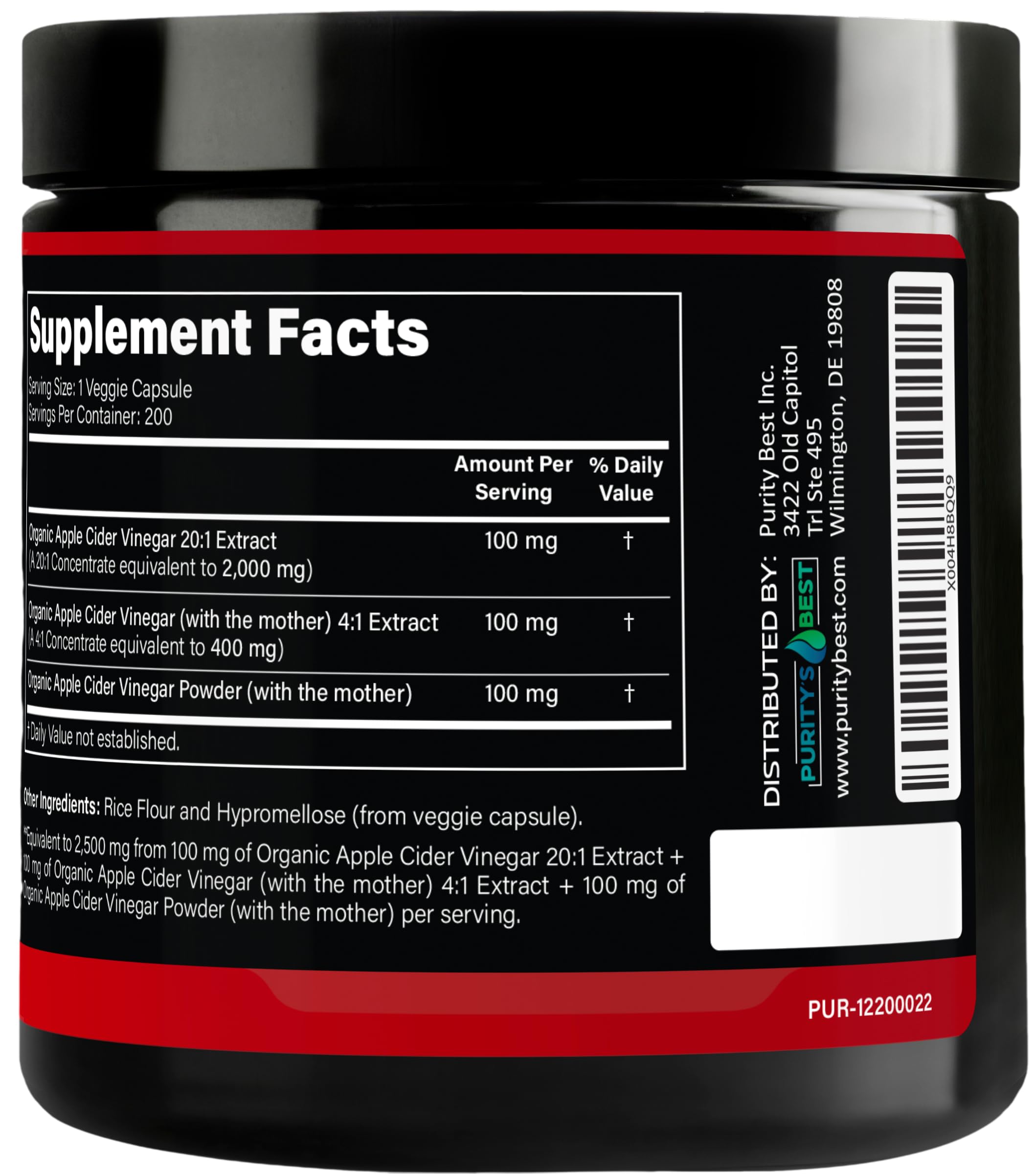 Purity's Best Organic ACV Capsules bottle side view