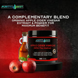 Purity's Best Organic ACV Capsules with a measuring spoon