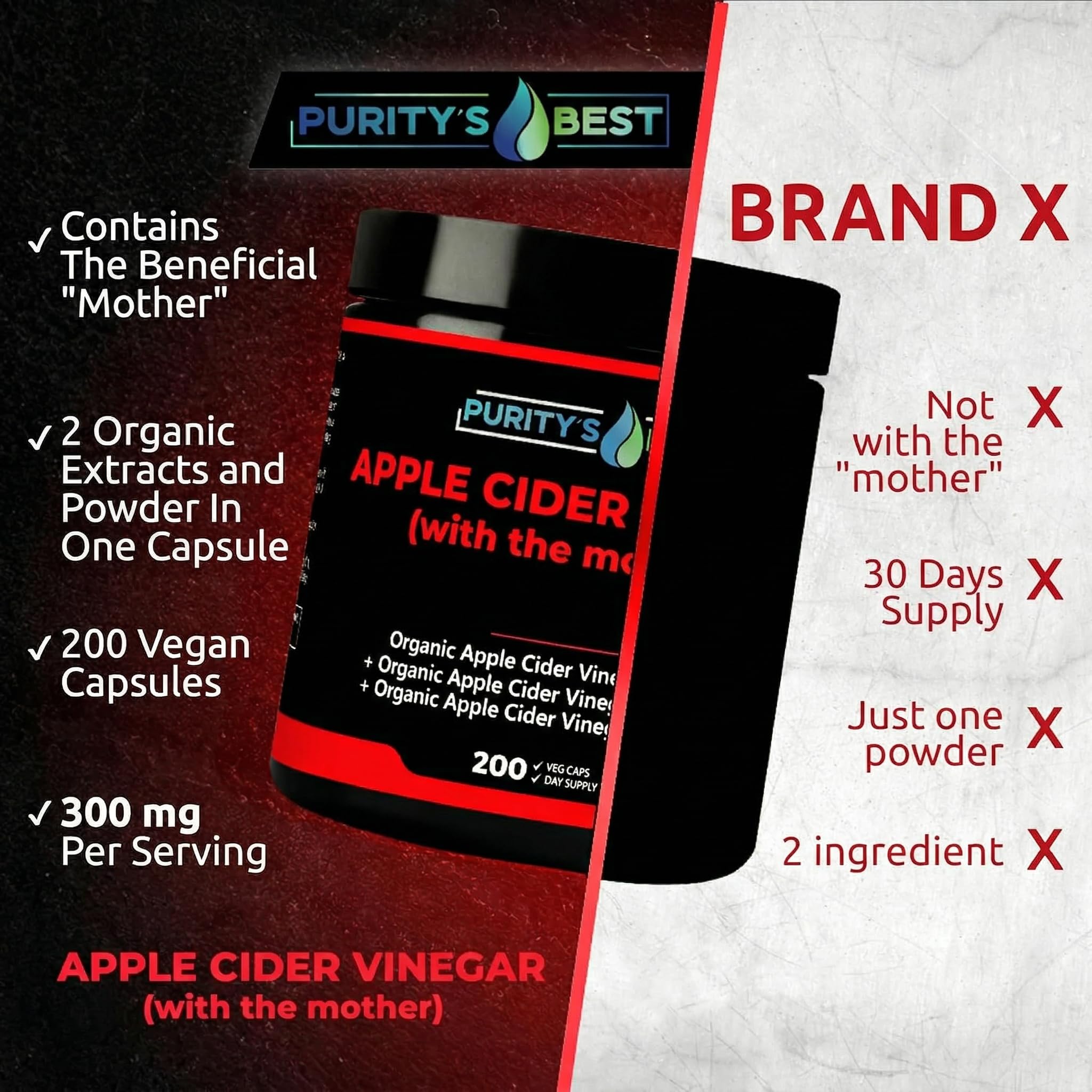 Purity's Best Organic ACV Capsules with fresh apples