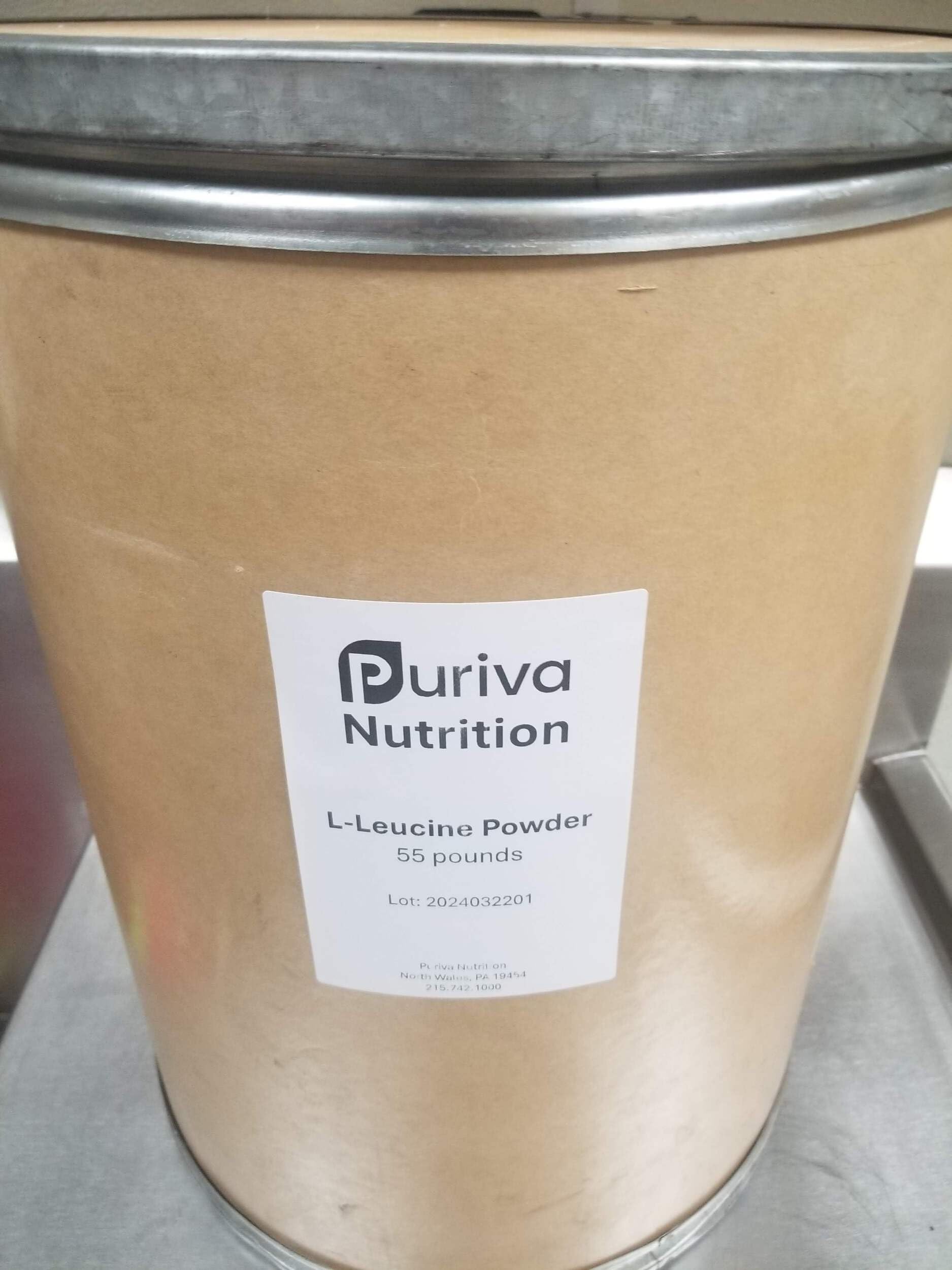 Puriva L-Leucine Powder 1 pound displayed with other supplements