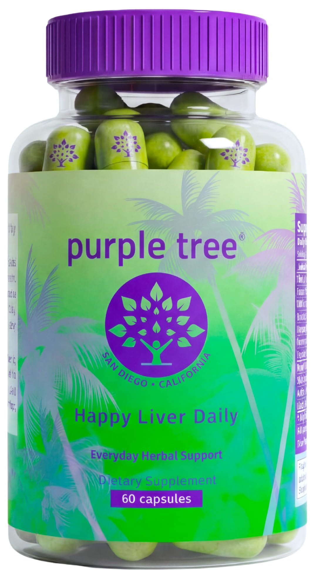 purple tree Happy Liver Daily 60 capsules front view
